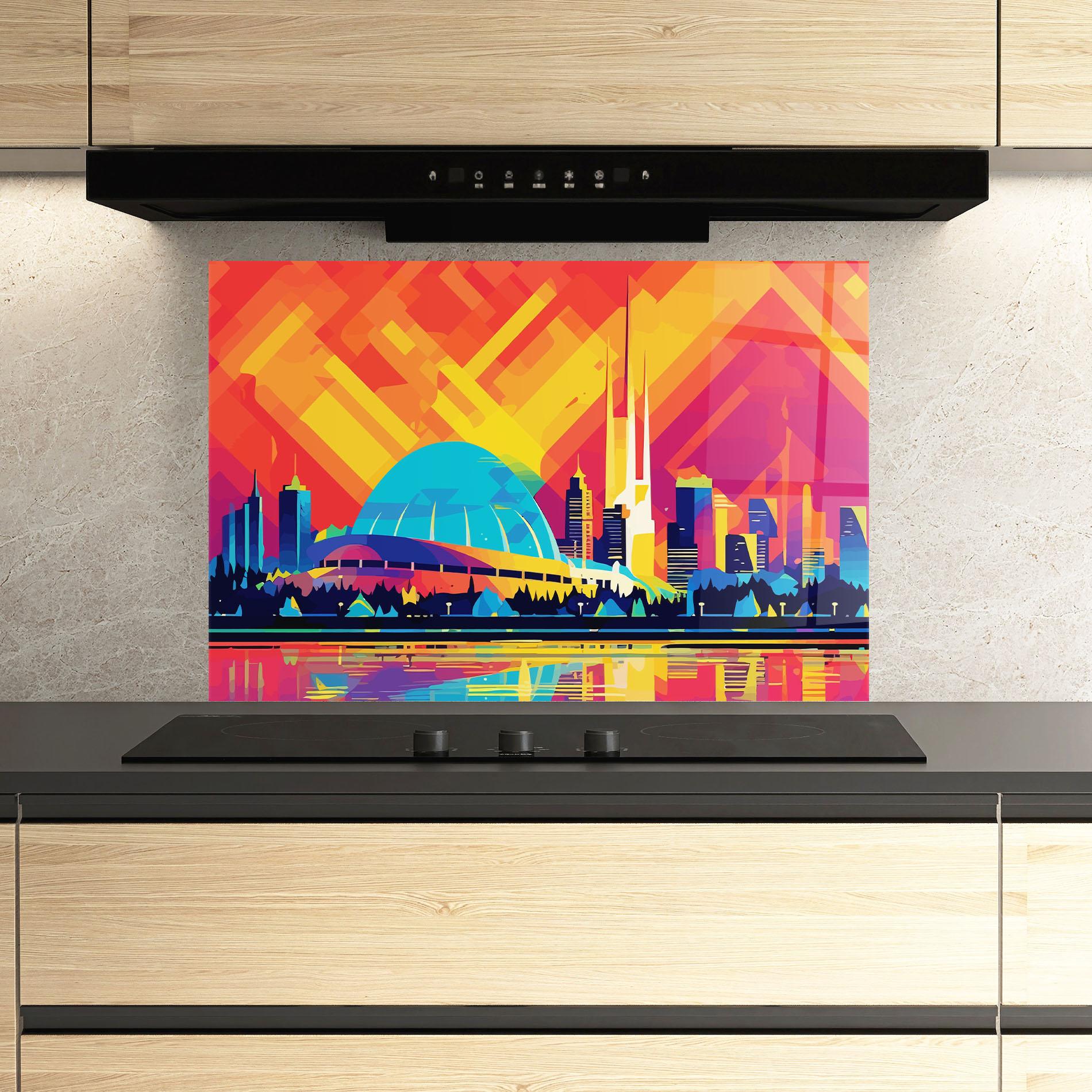 Стъклен панел за кухня Blue Olympic Stadium mockup 3