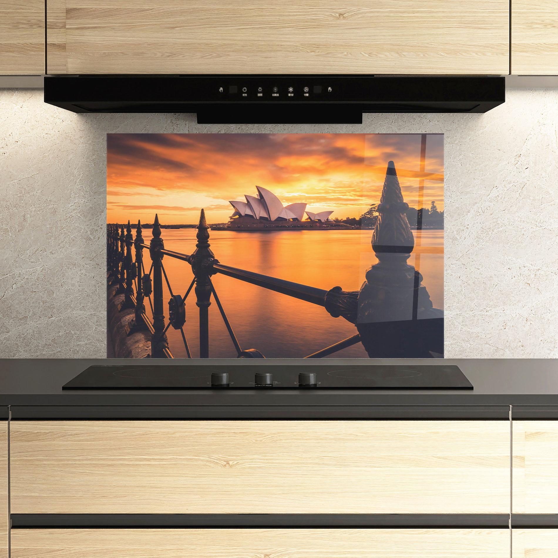 Стъклен панел за кухня Sydney Orange View mockup 3