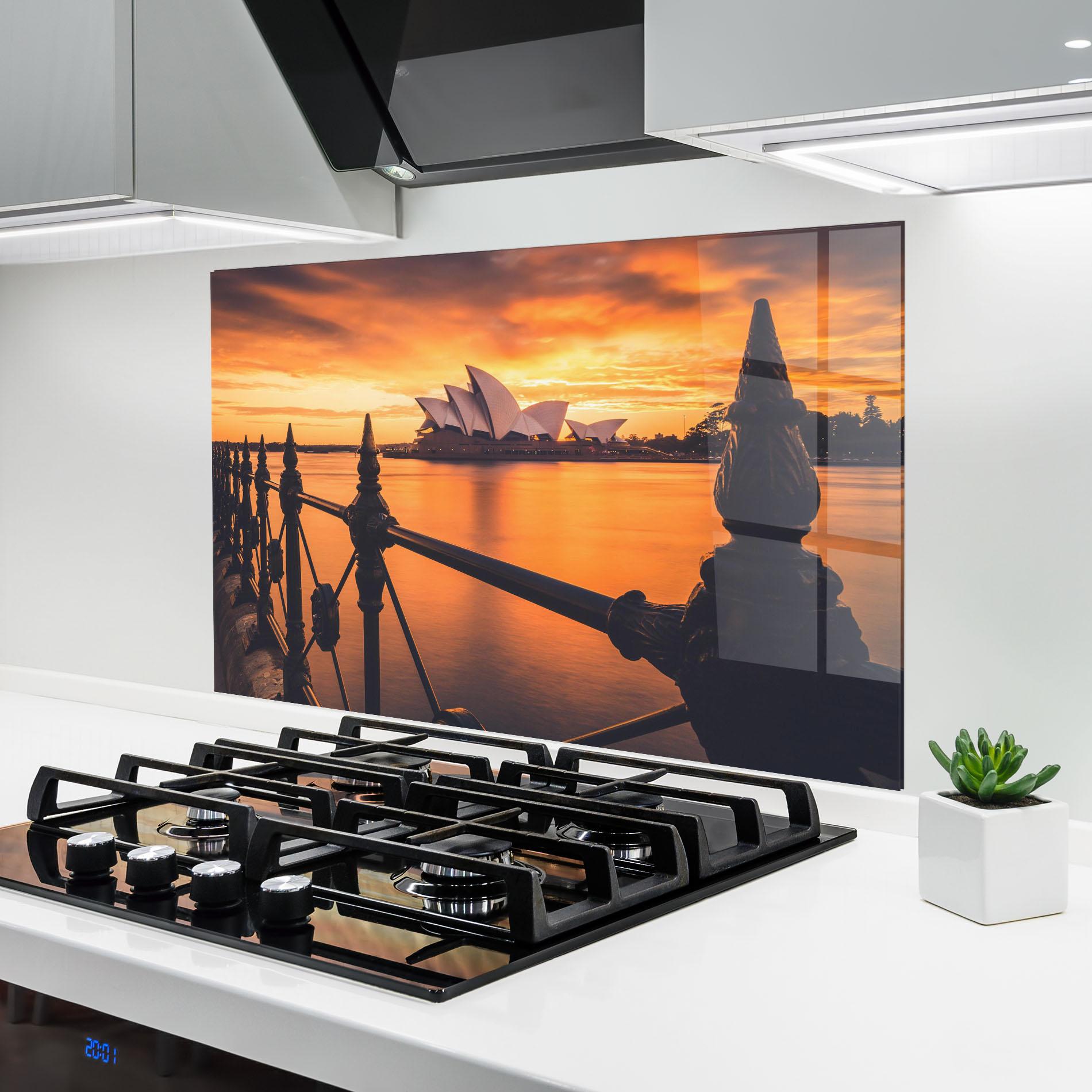 Стъклен панел за кухня Sydney Orange View mockup 6