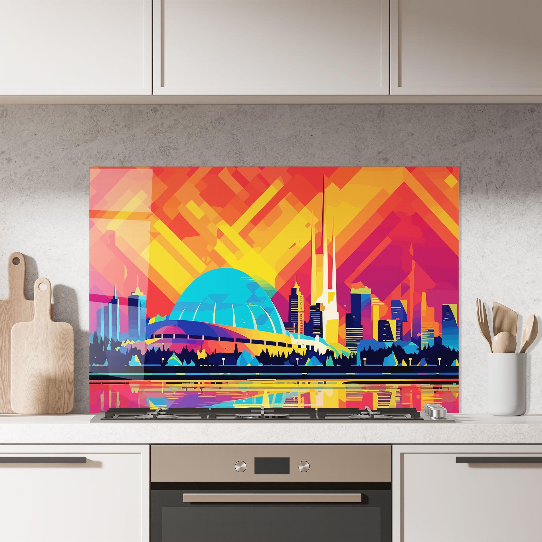 Стъклен панел за кухня Blue Olympic Stadium mockup 7