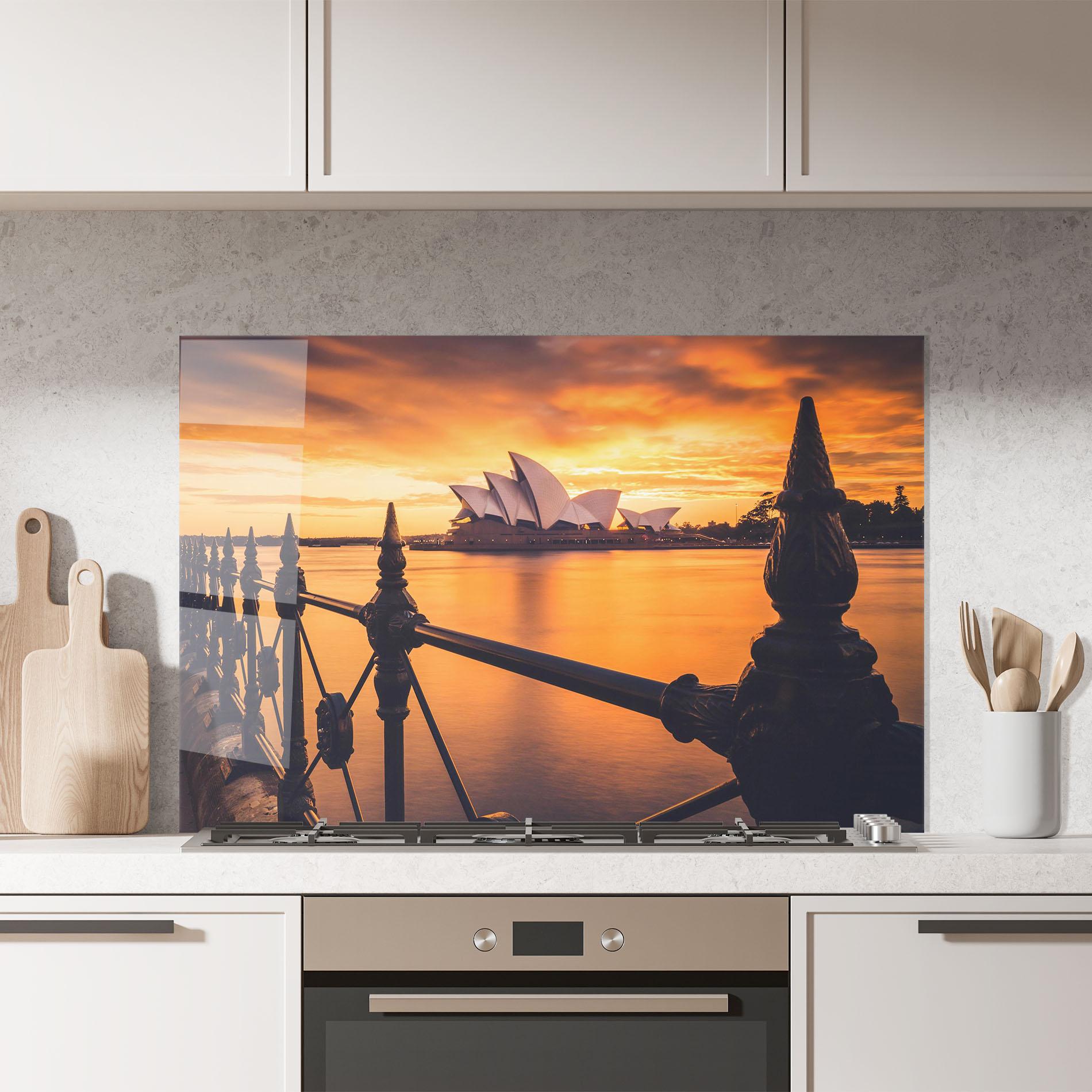 Стъклен панел за кухня Sydney Orange View mockup 7