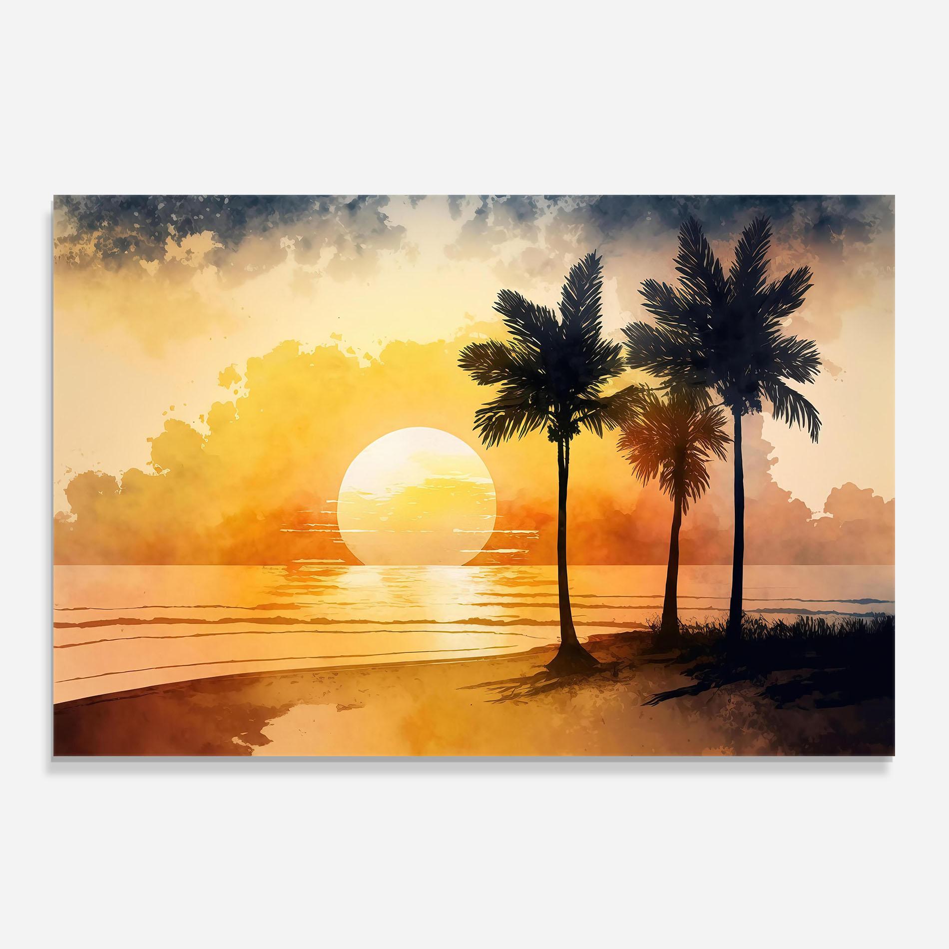 Стъклен панел за кухня Palm Trees Sunset mockup 0