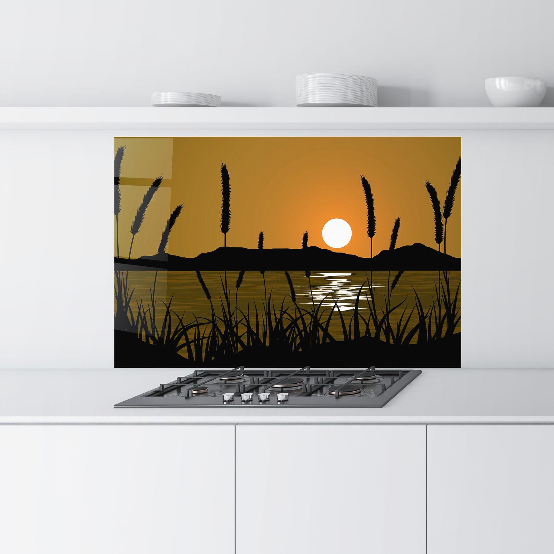 Стъклен панел за кухня Orange Brown Sunset mockup 9