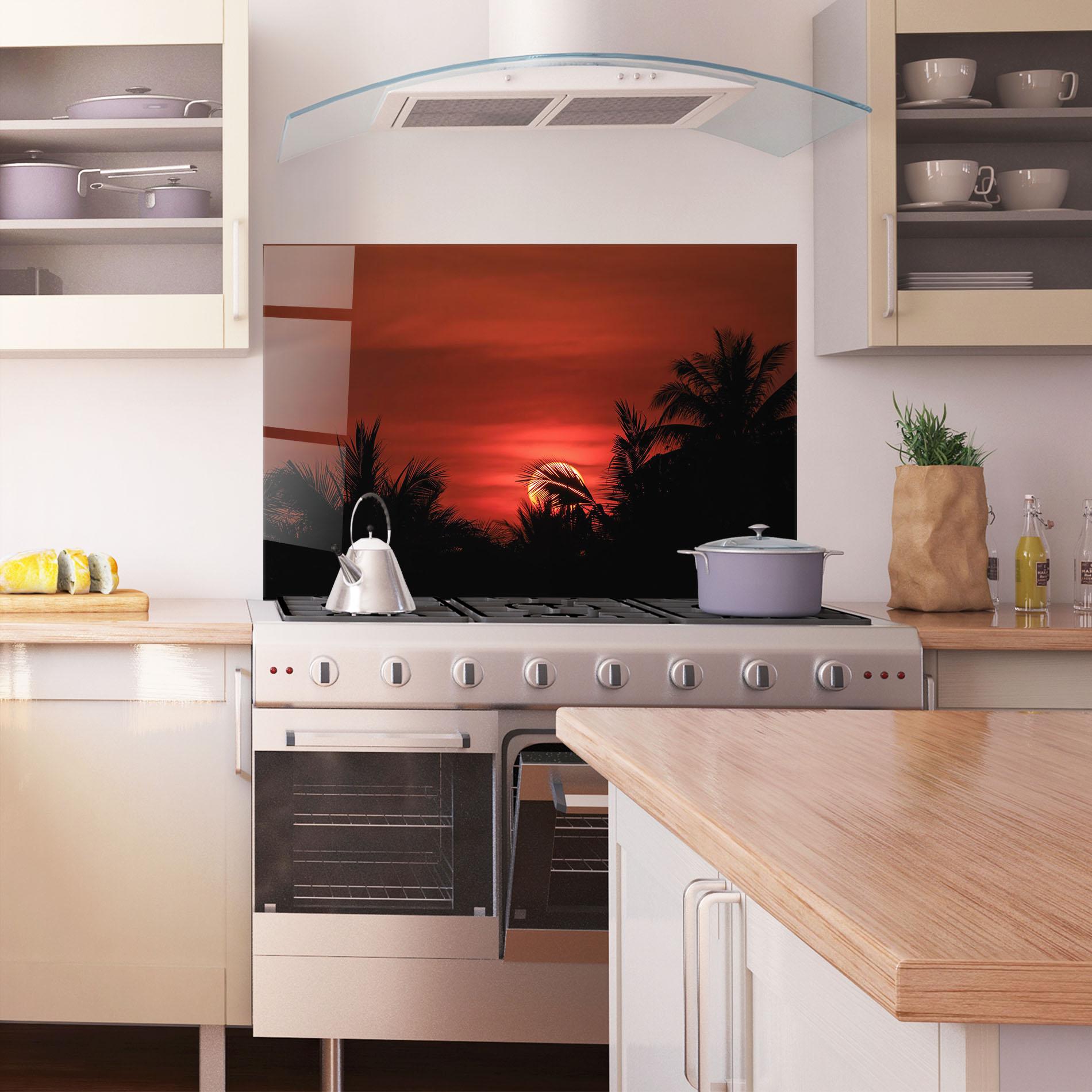 Стъклен панел за кухня Coconuts Tree Sunset mockup 1