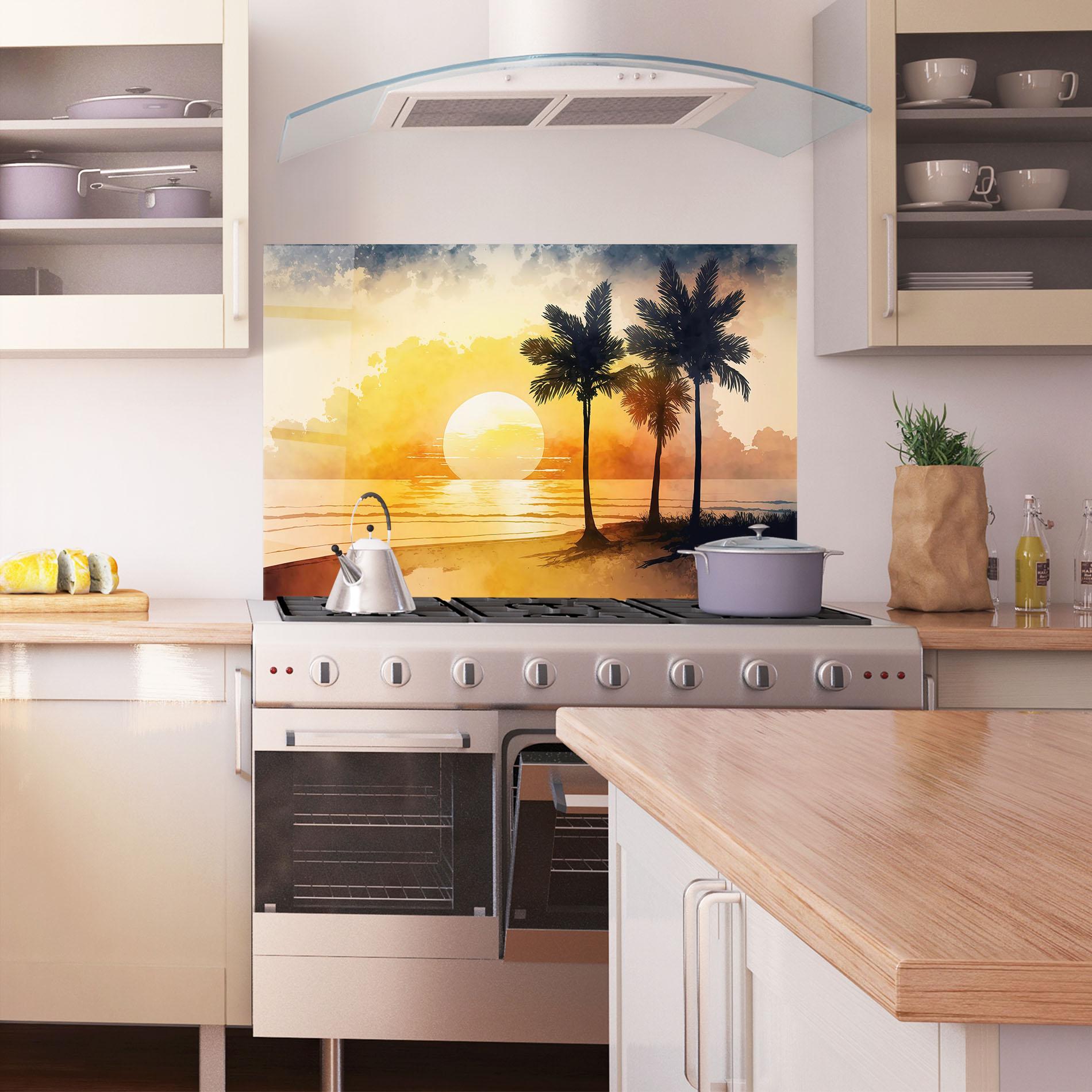 Стъклен панел за кухня Palm Trees Sunset mockup 1