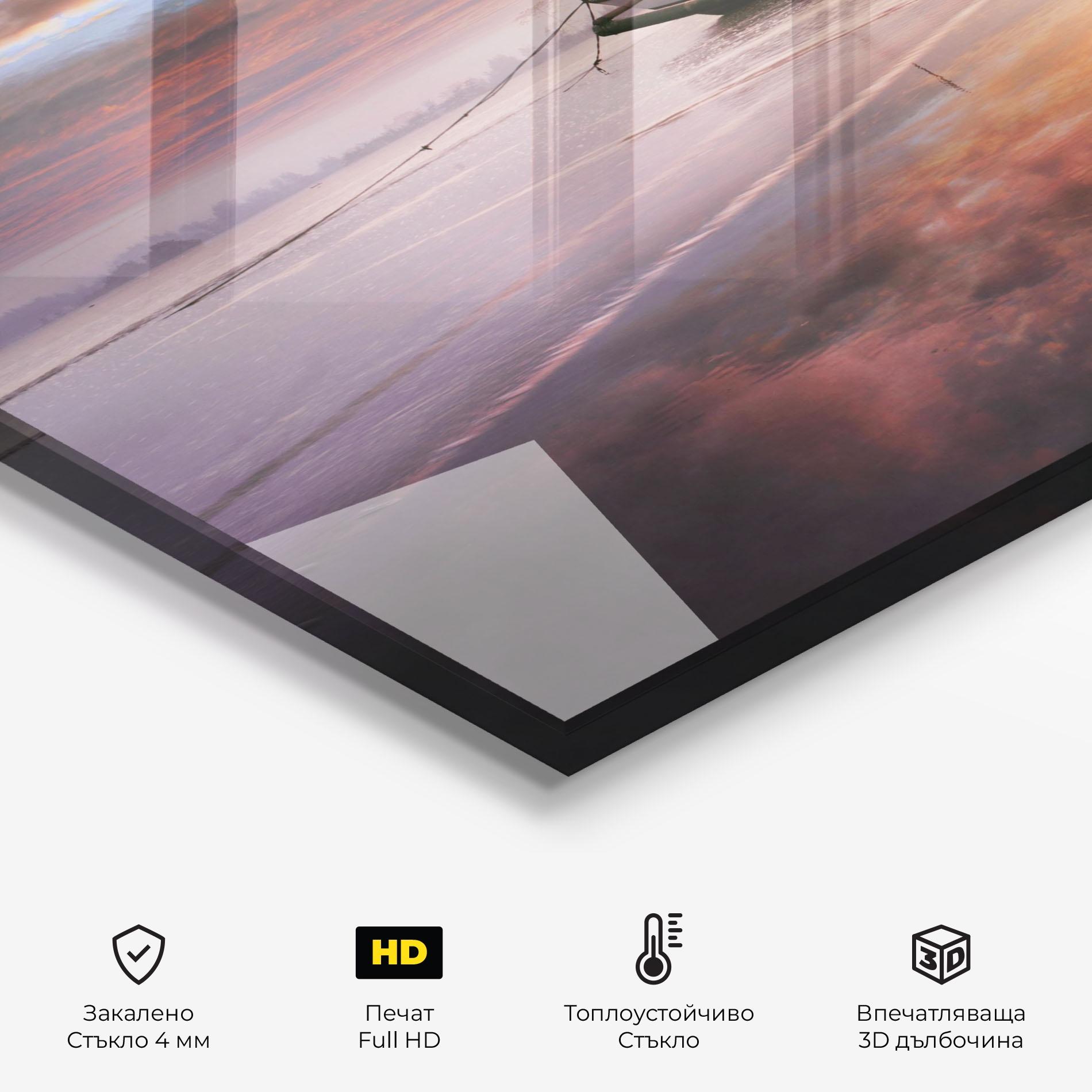 Стъклен панел за кухня Beauty Boat Sunrise mockup 2