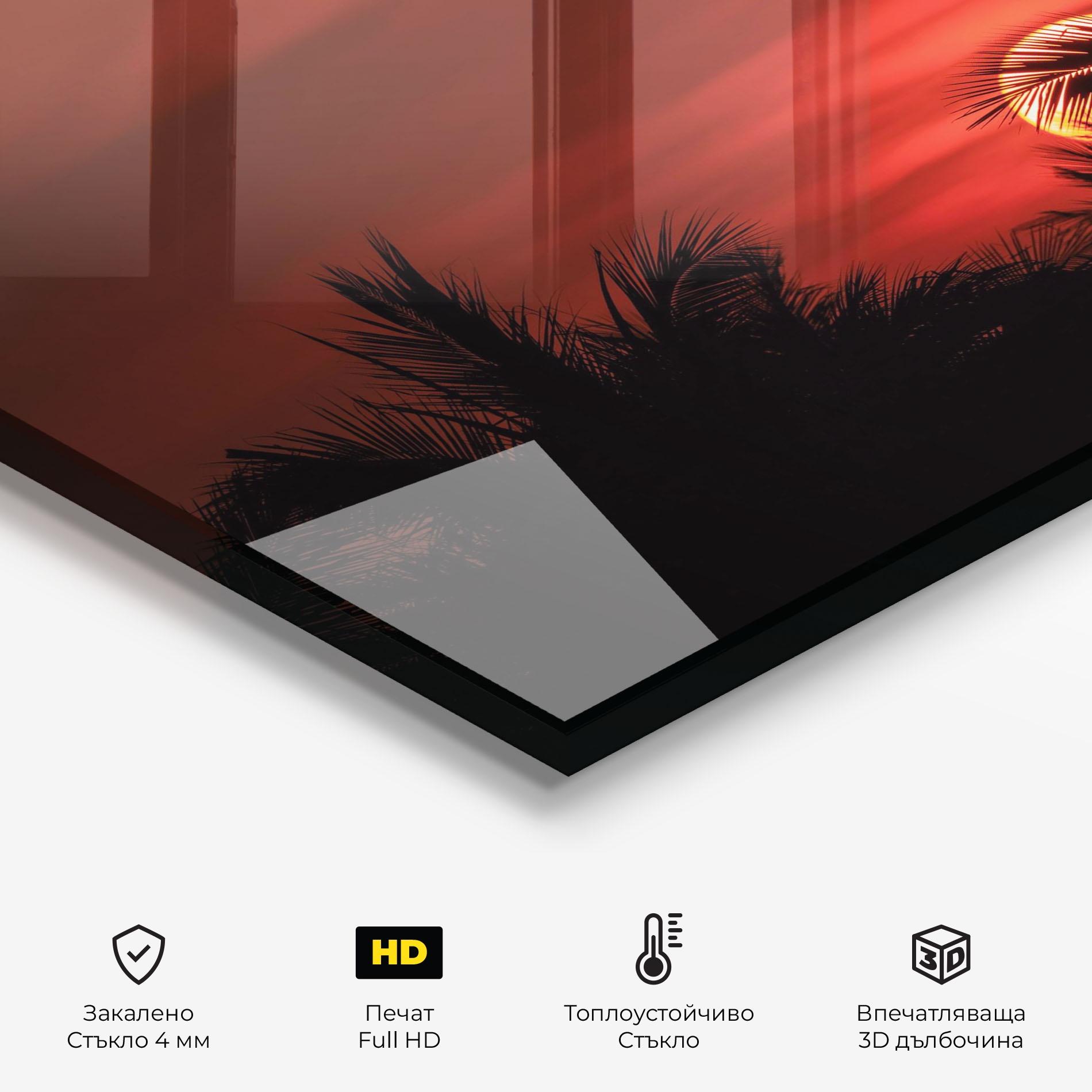 Стъклен панел за кухня Coconuts Tree Sunset mockup 2