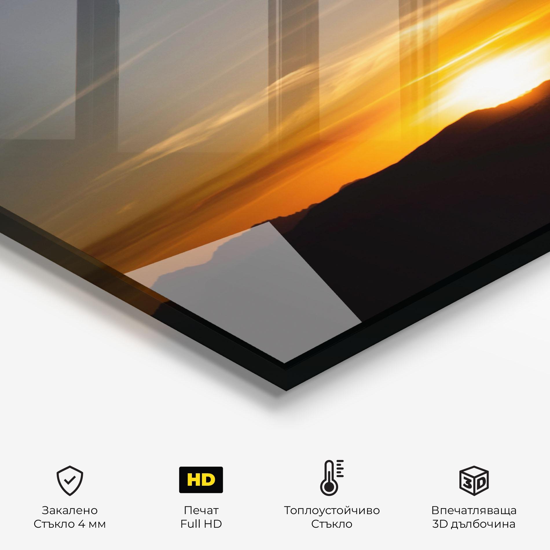 Стъклен панел за кухня Leaves Shilouette Sunset mockup 2