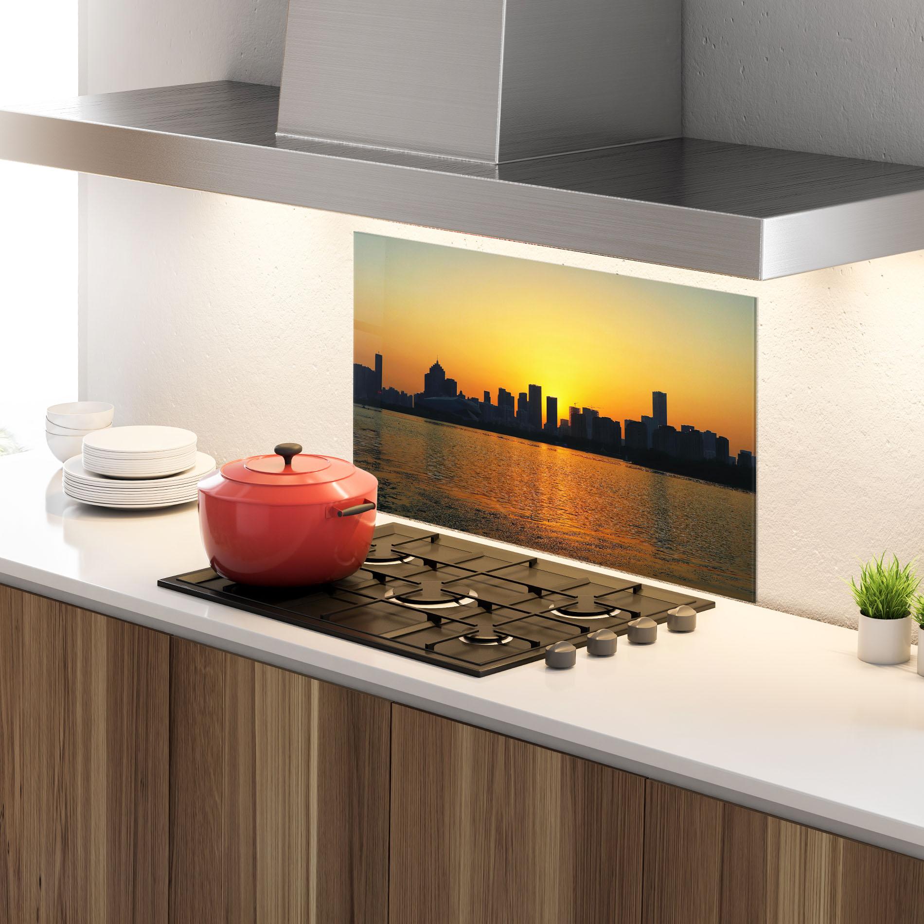 Стъклен панел за кухня City Building Sunset mockup 4