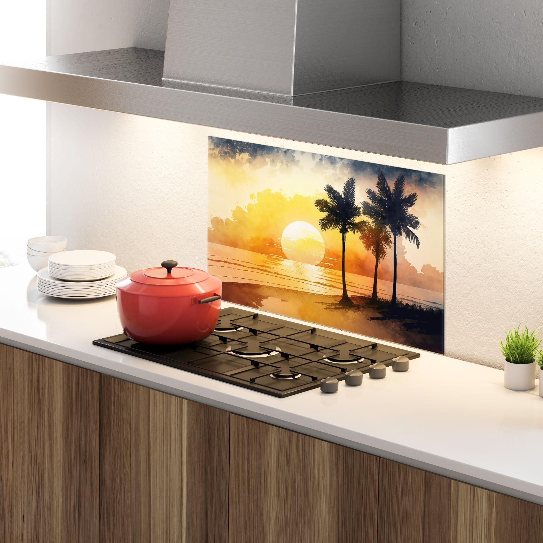 Стъклен панел за кухня Palm Trees Sunset mockup 4
