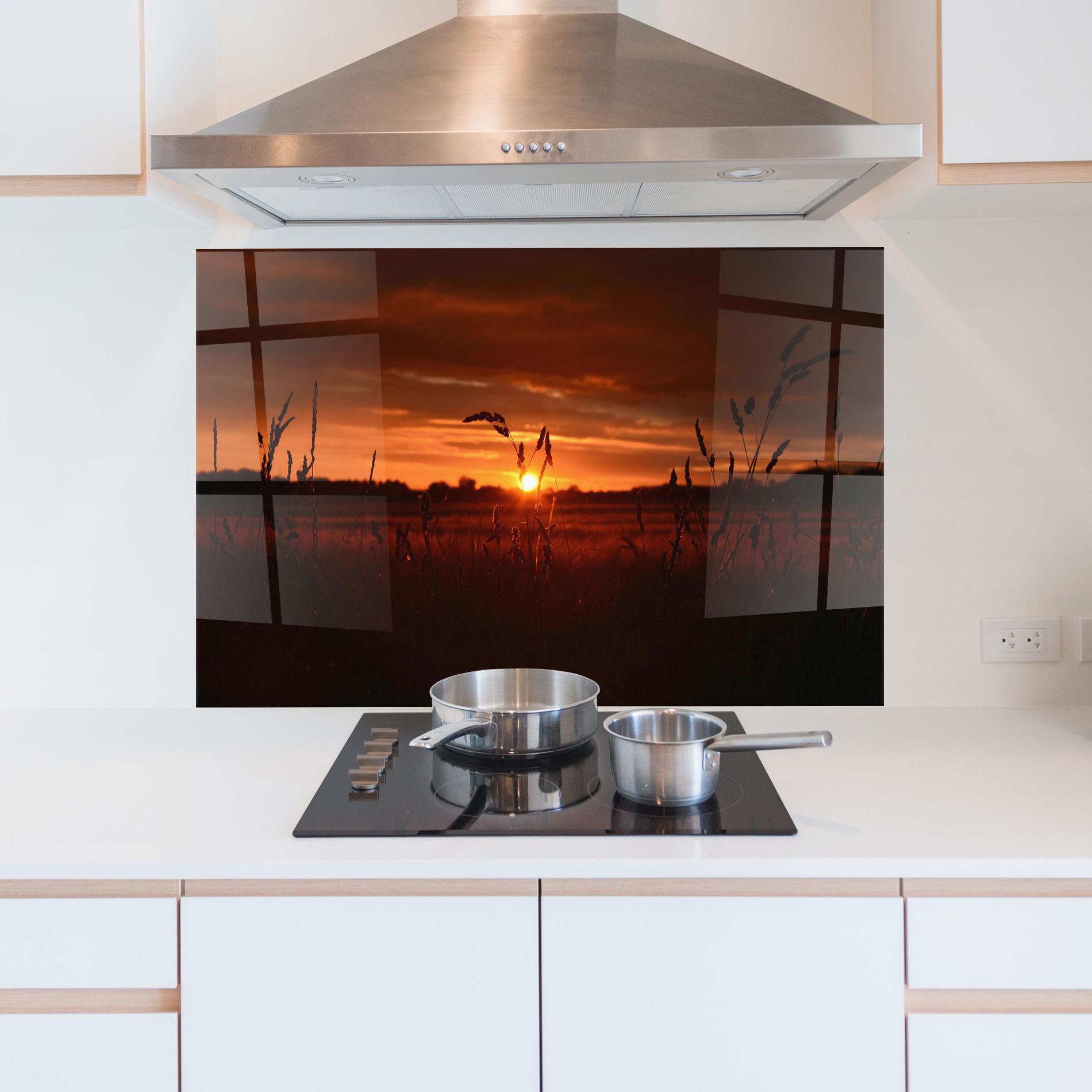 Стъклен панел за кухня Field Shilouette mockup 5