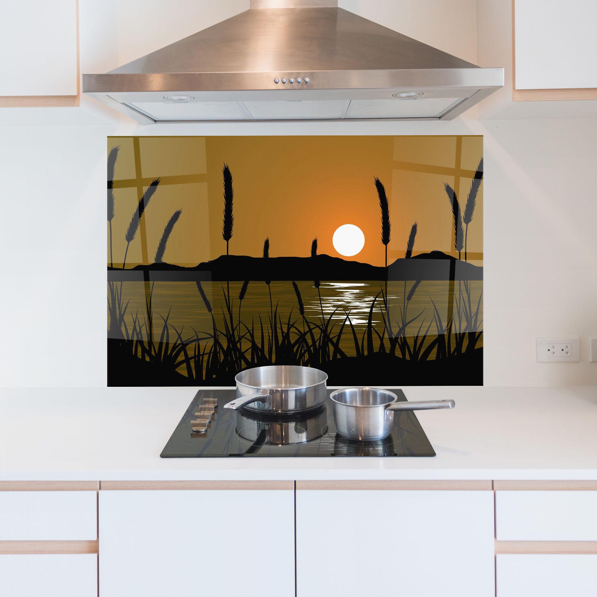 Стъклен панел за кухня Orange Brown Sunset mockup 5