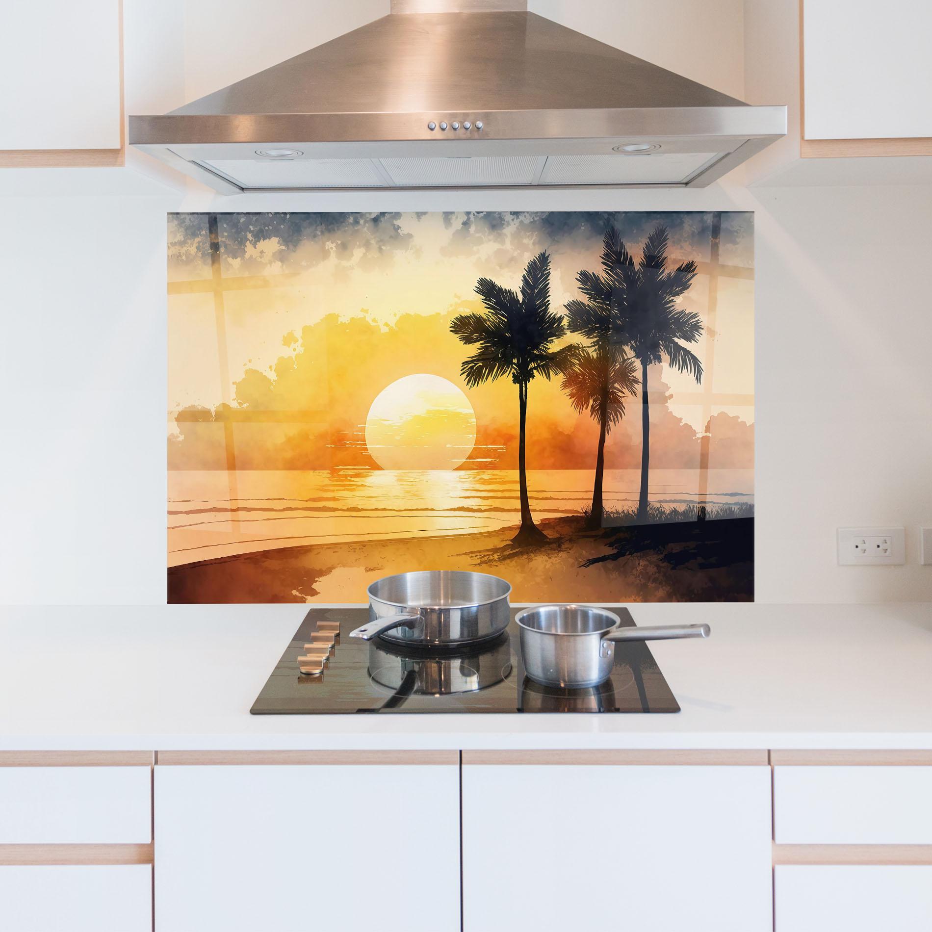 Стъклен панел за кухня Palm Trees Sunset mockup 5