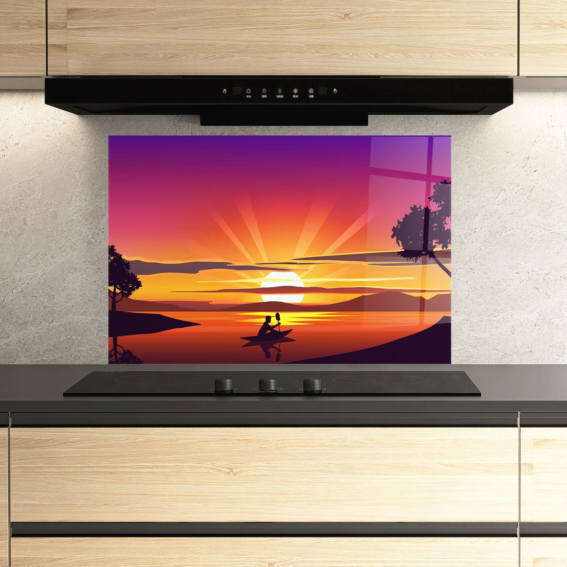 Стъклен панел за кухня Lake Camp Sunrise mockup 3