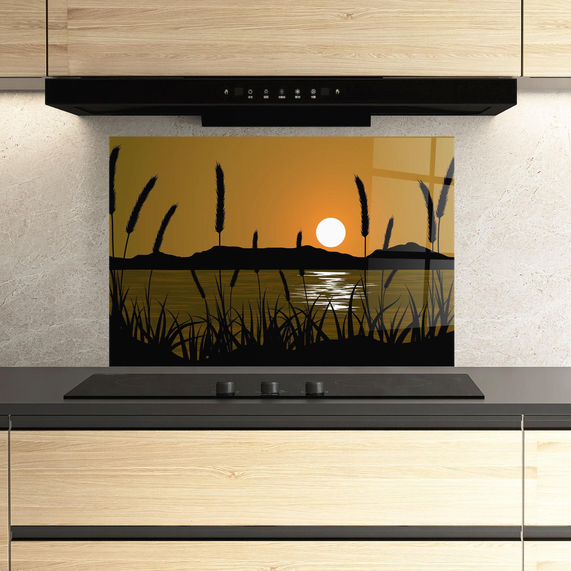 Стъклен панел за кухня Orange Brown Sunset mockup 3