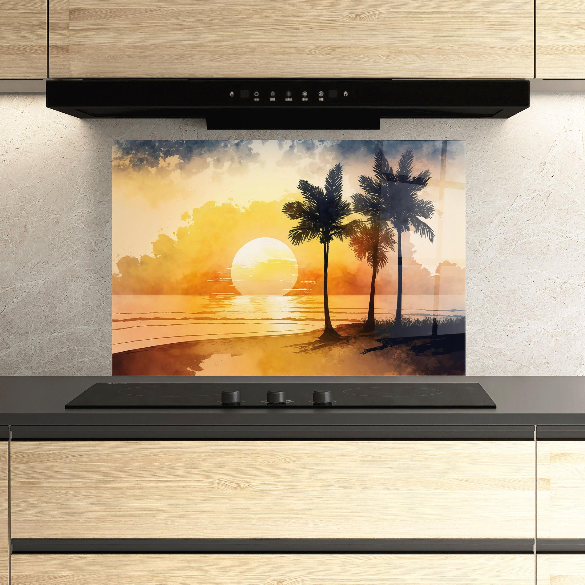 Стъклен панел за кухня Palm Trees Sunset mockup 3