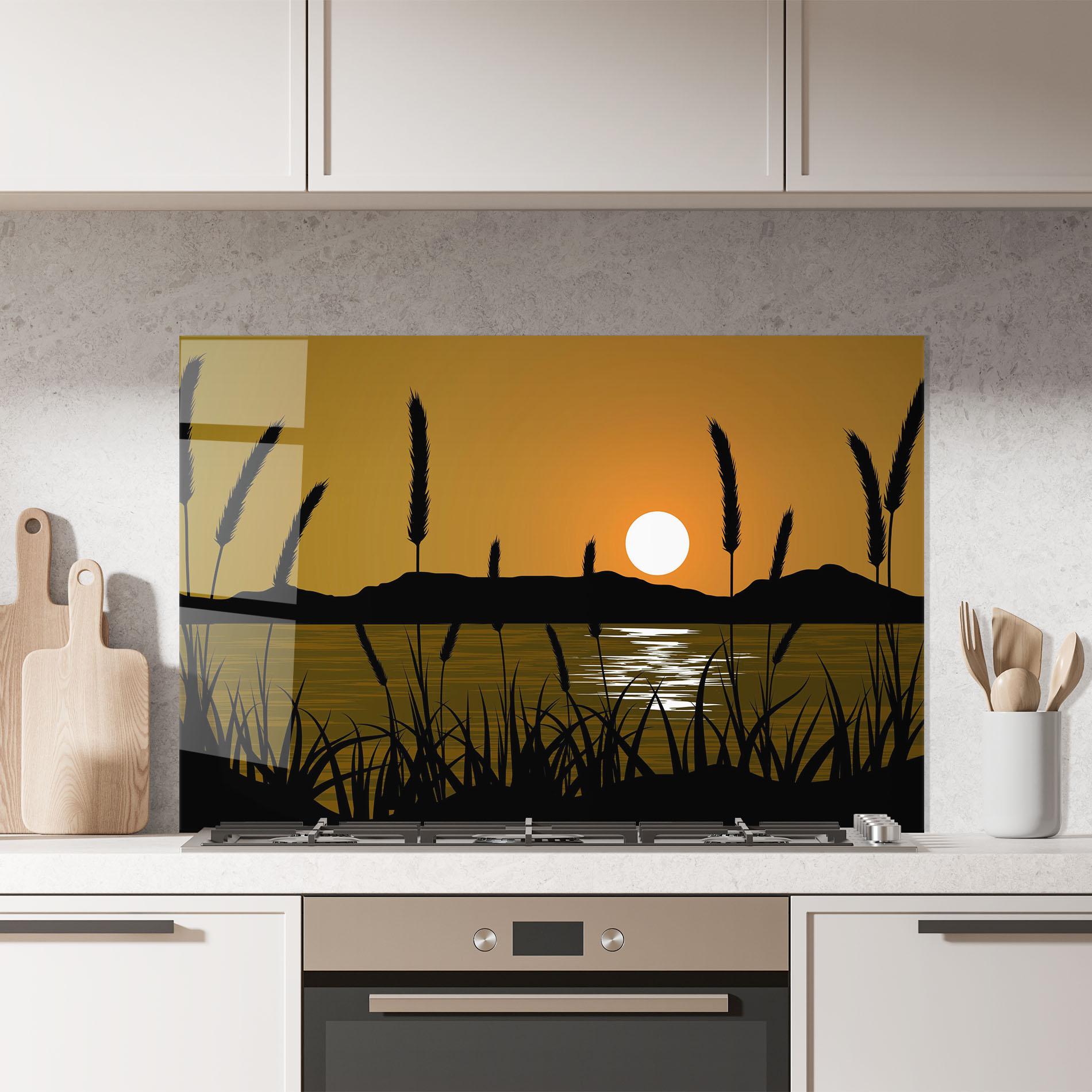 Стъклен панел за кухня Orange Brown Sunset mockup 7