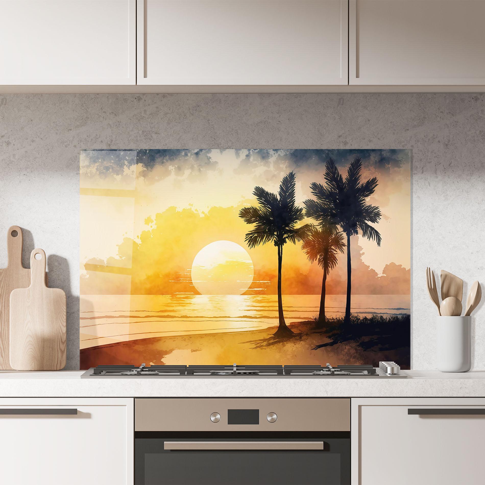 Стъклен панел за кухня Palm Trees Sunset mockup 7