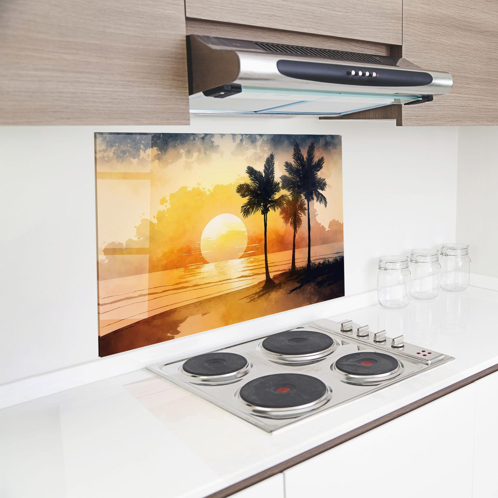 Стъклен панел за кухня Palm Trees Sunset mockup 8