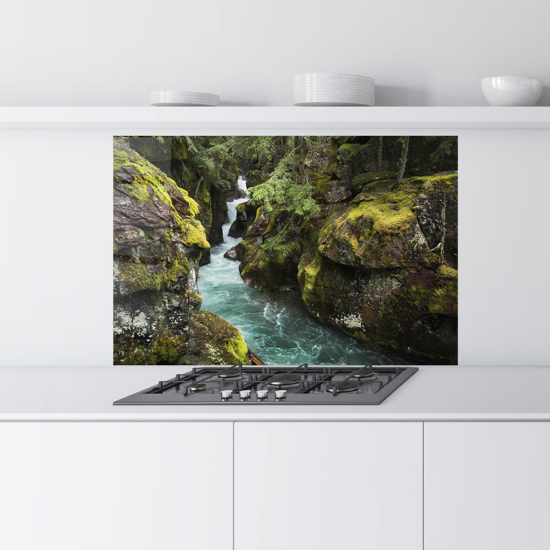 Стъклен панел за кухня Blue Majestic Waterfall mockup 9