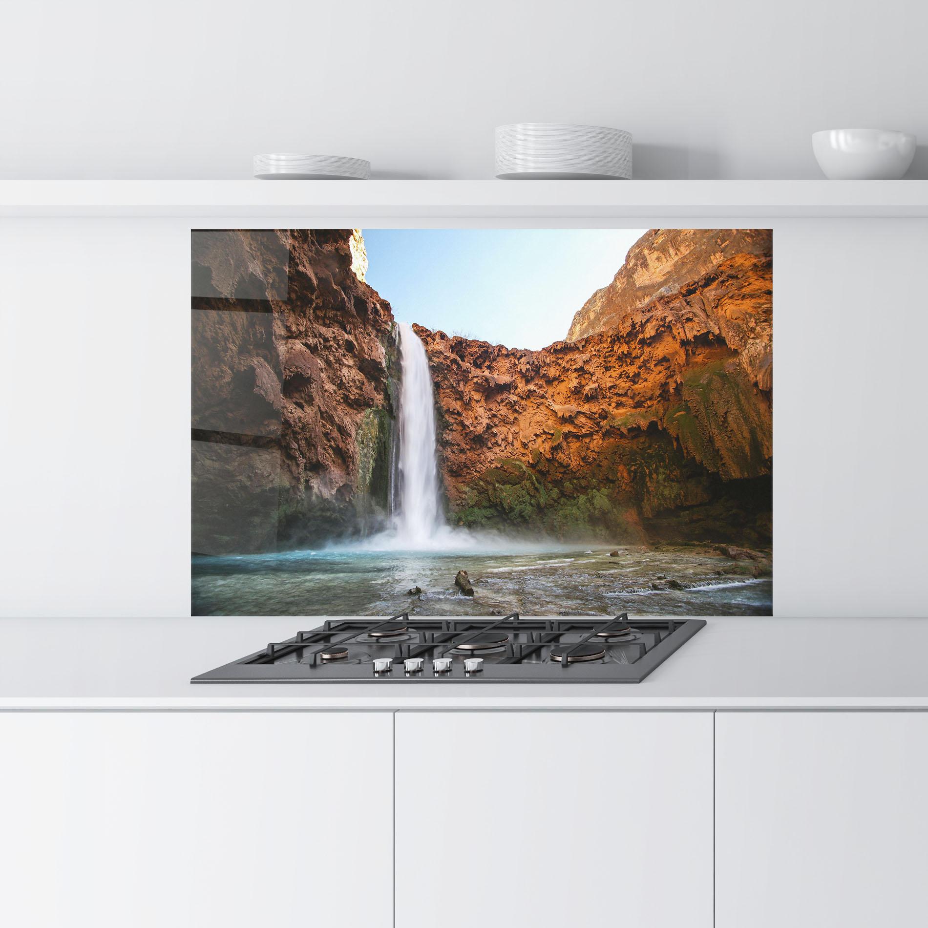 Стъклен панел за кухня Orange Wall Waterfall mockup 9