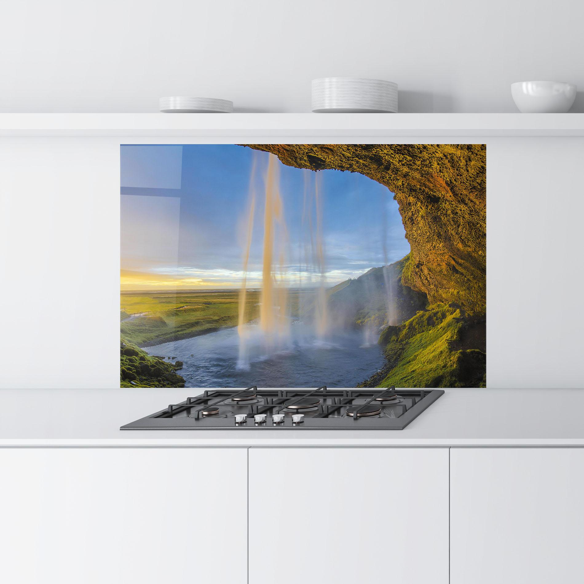 Стъклен панел за кухня Orange Waterfall mockup 9