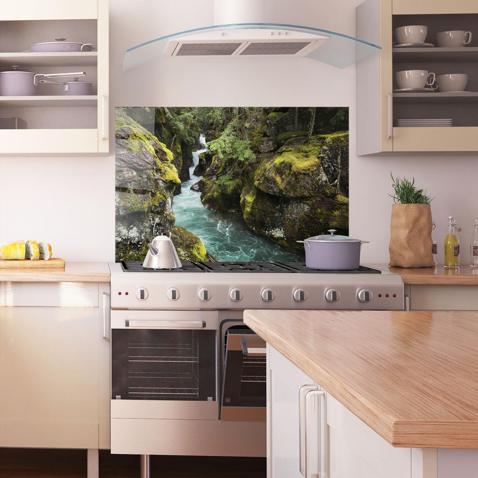 Стъклен панел за кухня Blue Majestic Waterfall mockup 1