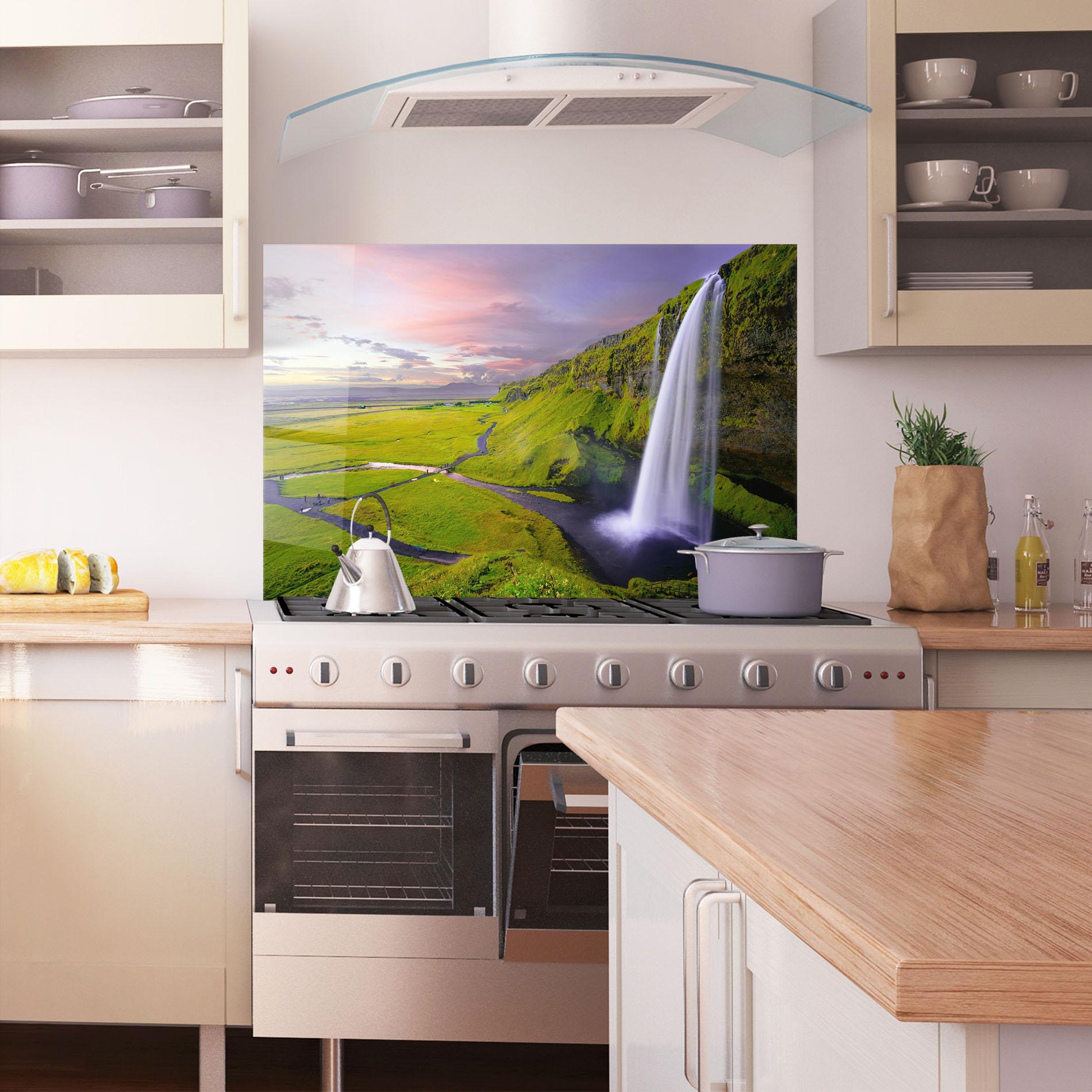 Стъклен панел за кухня Pink Wky Waterfall mockup 1