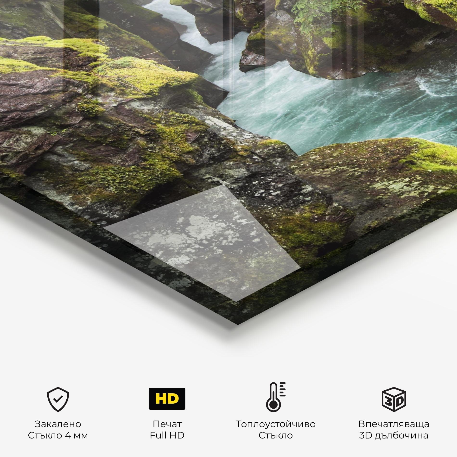 Стъклен панел за кухня Blue Majestic Waterfall mockup 2