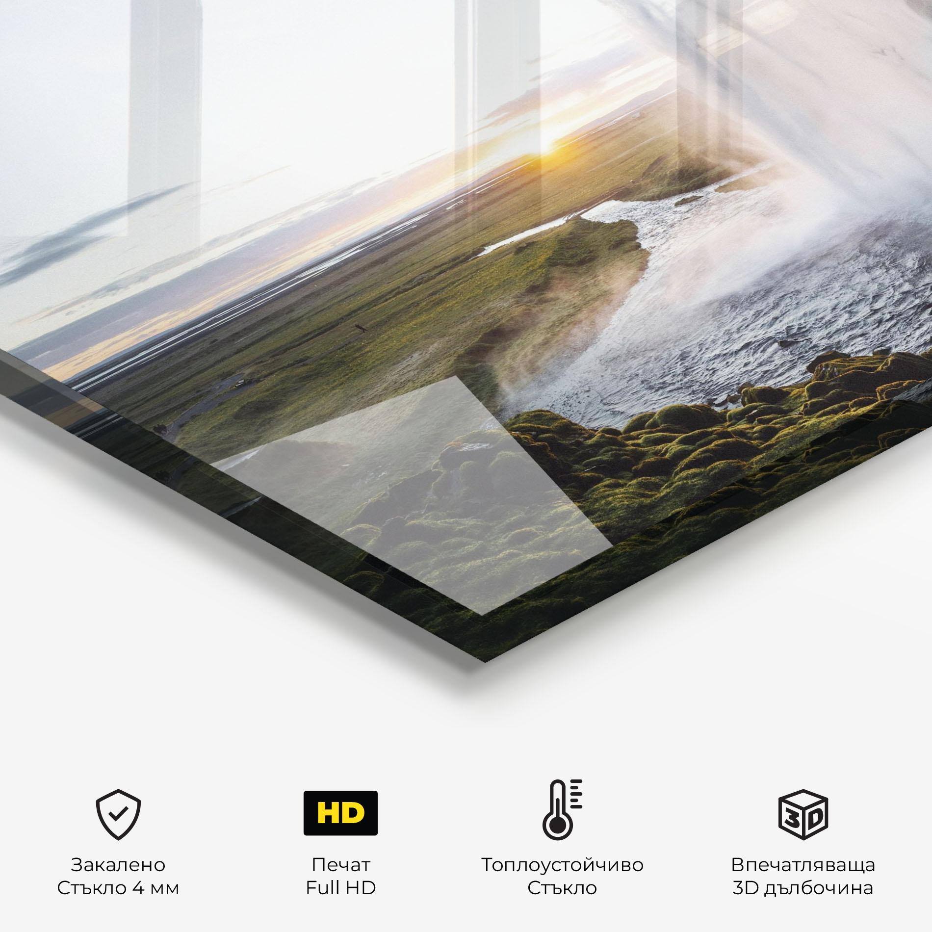 Стъклен панел за кухня Sunrise Waterfall mockup 2