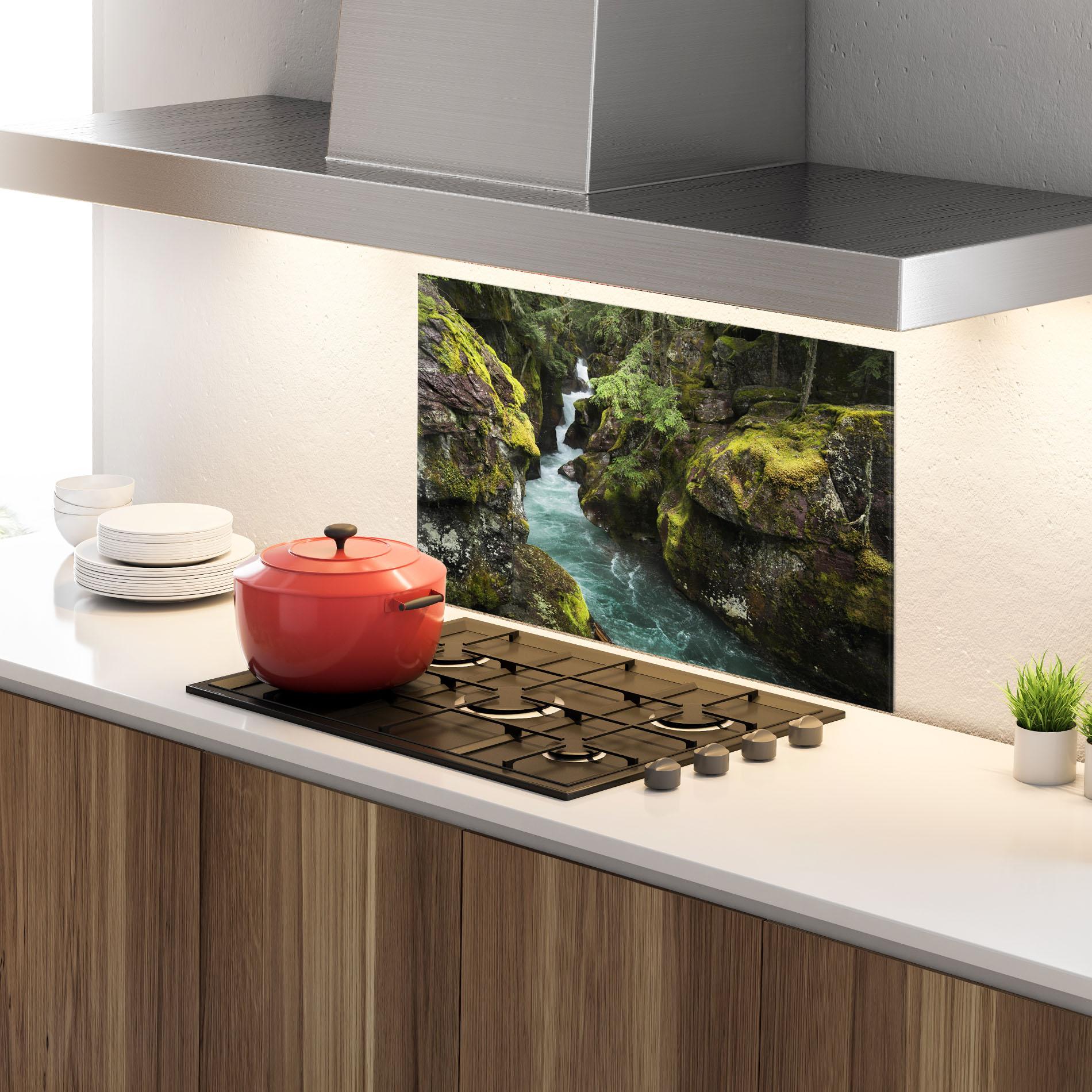 Стъклен панел за кухня Blue Majestic Waterfall mockup 4