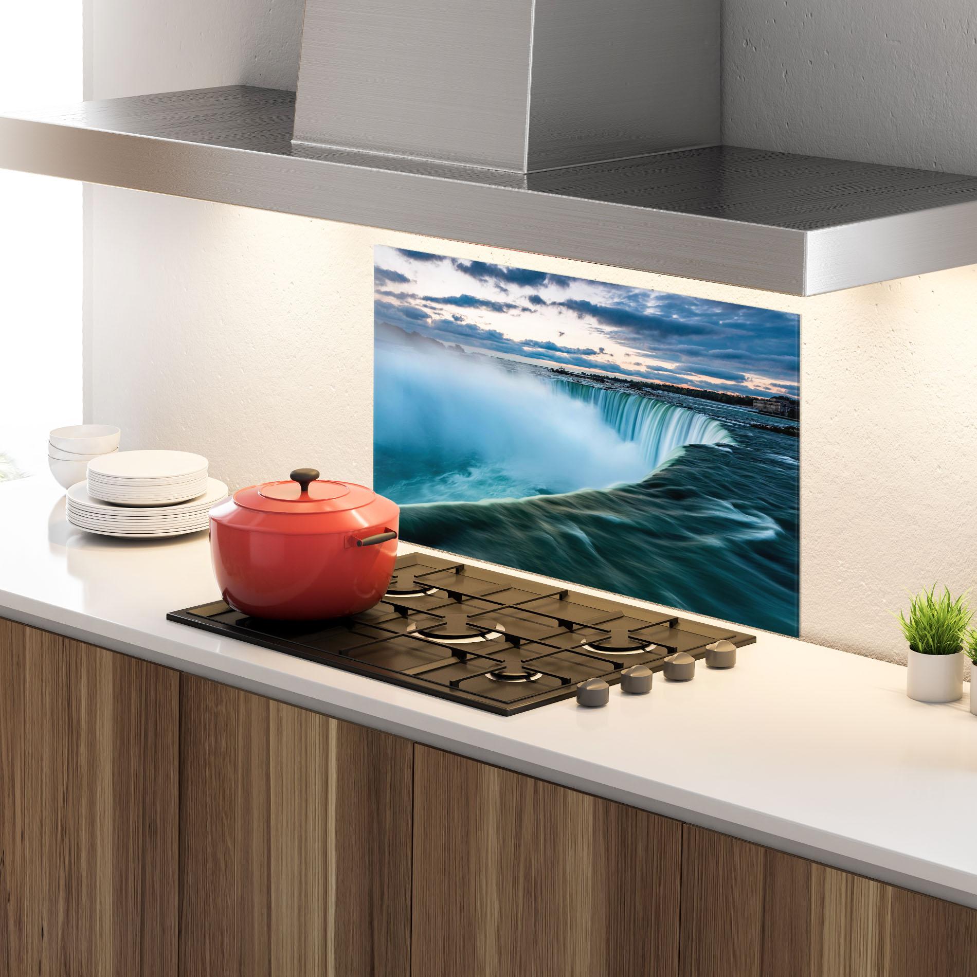 Стъклен панел за кухня Dreamy Blue Waterfall mockup 4