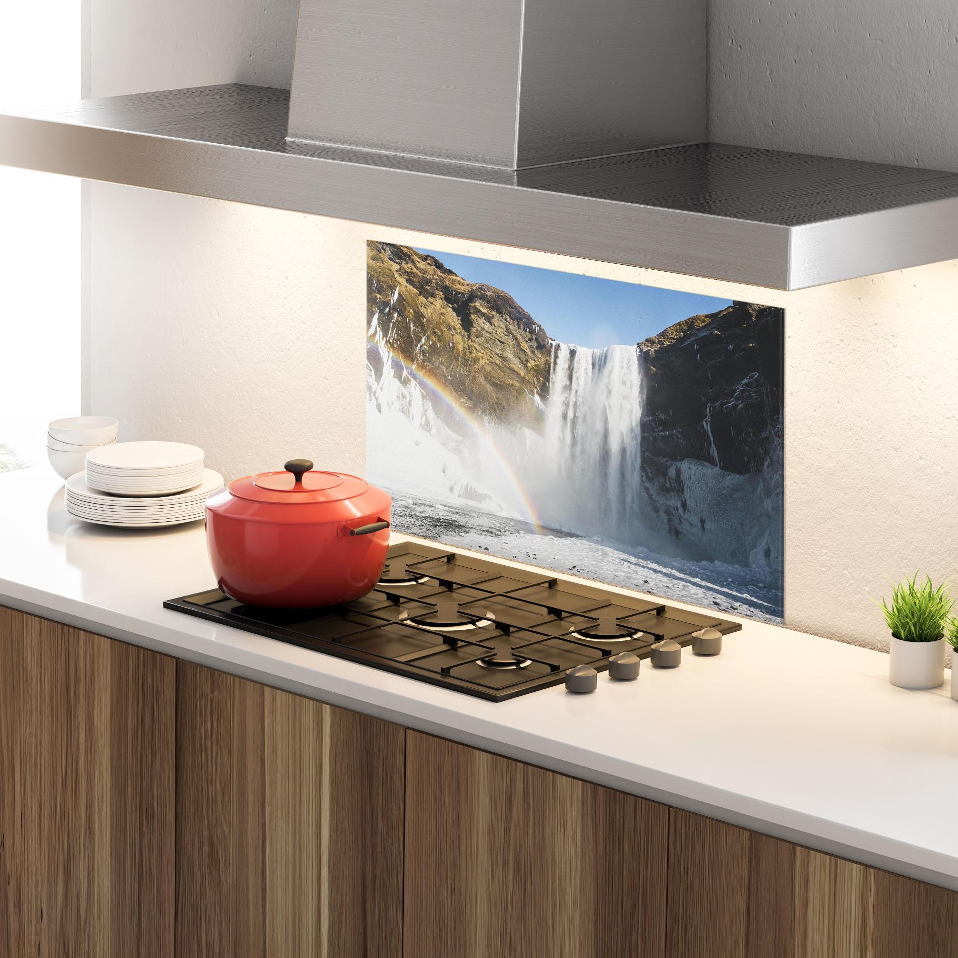 Стъклен панел за кухня Rainbow Waterfall mockup 4