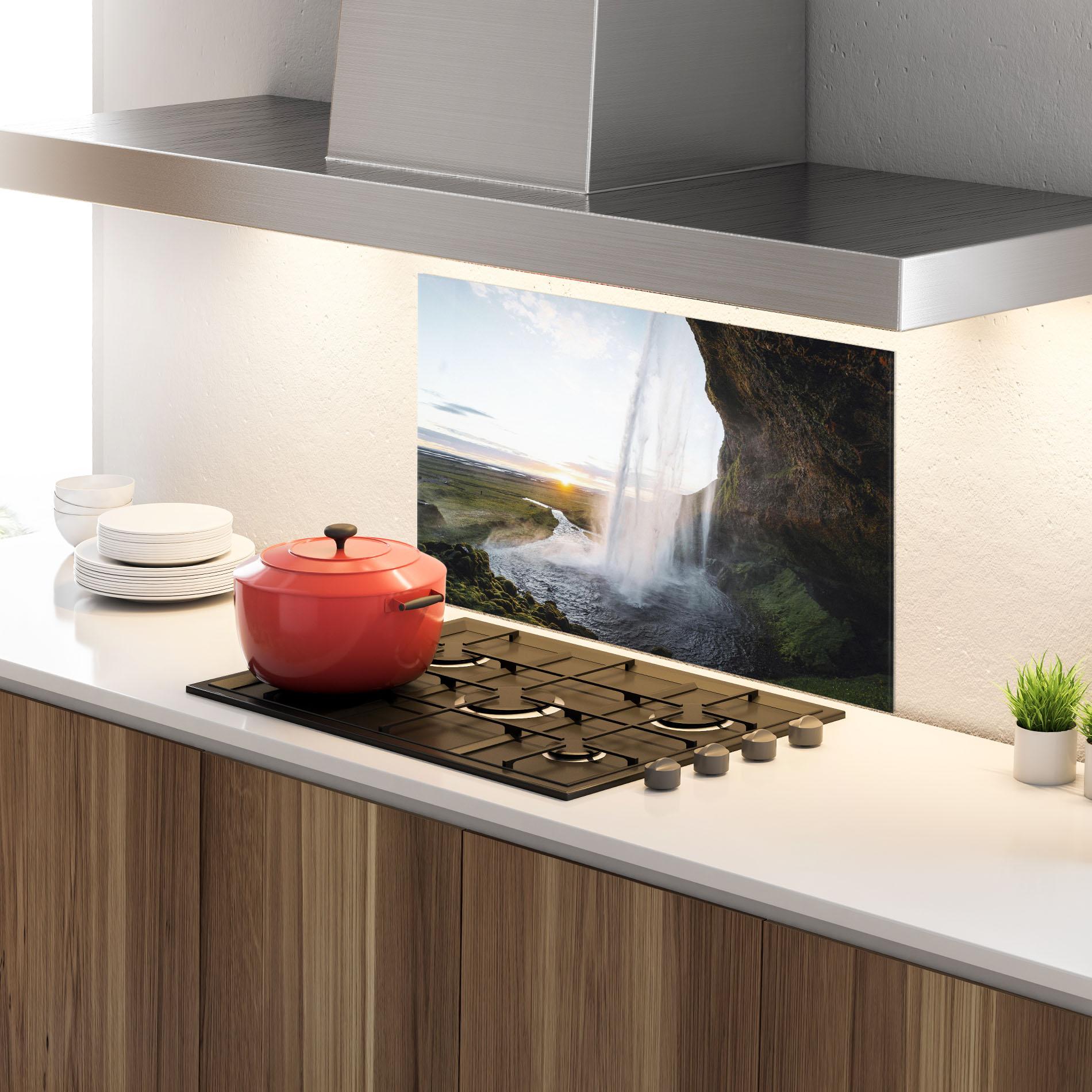 Стъклен панел за кухня Sunrise Waterfall mockup 4