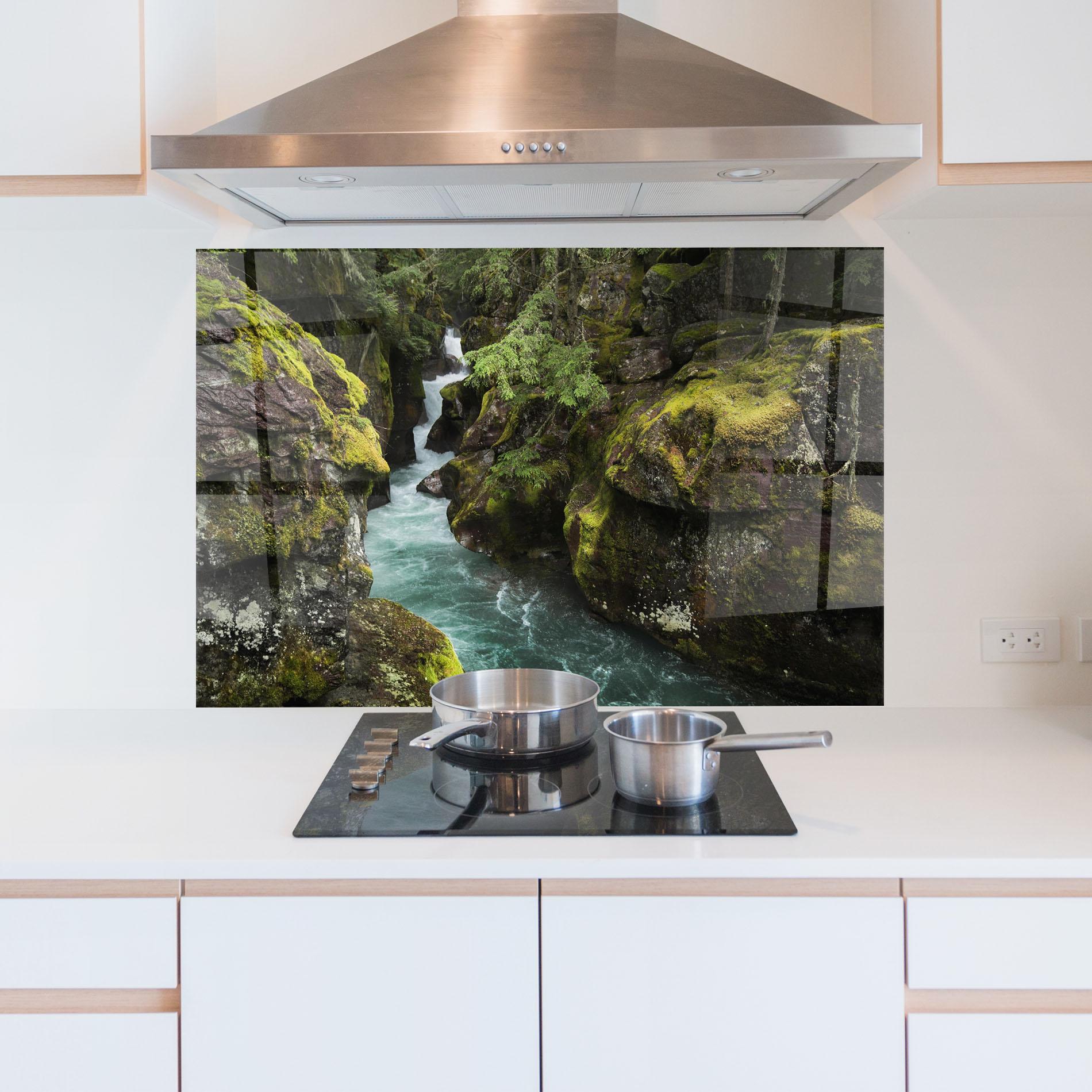 Стъклен панел за кухня Blue Majestic Waterfall mockup 5