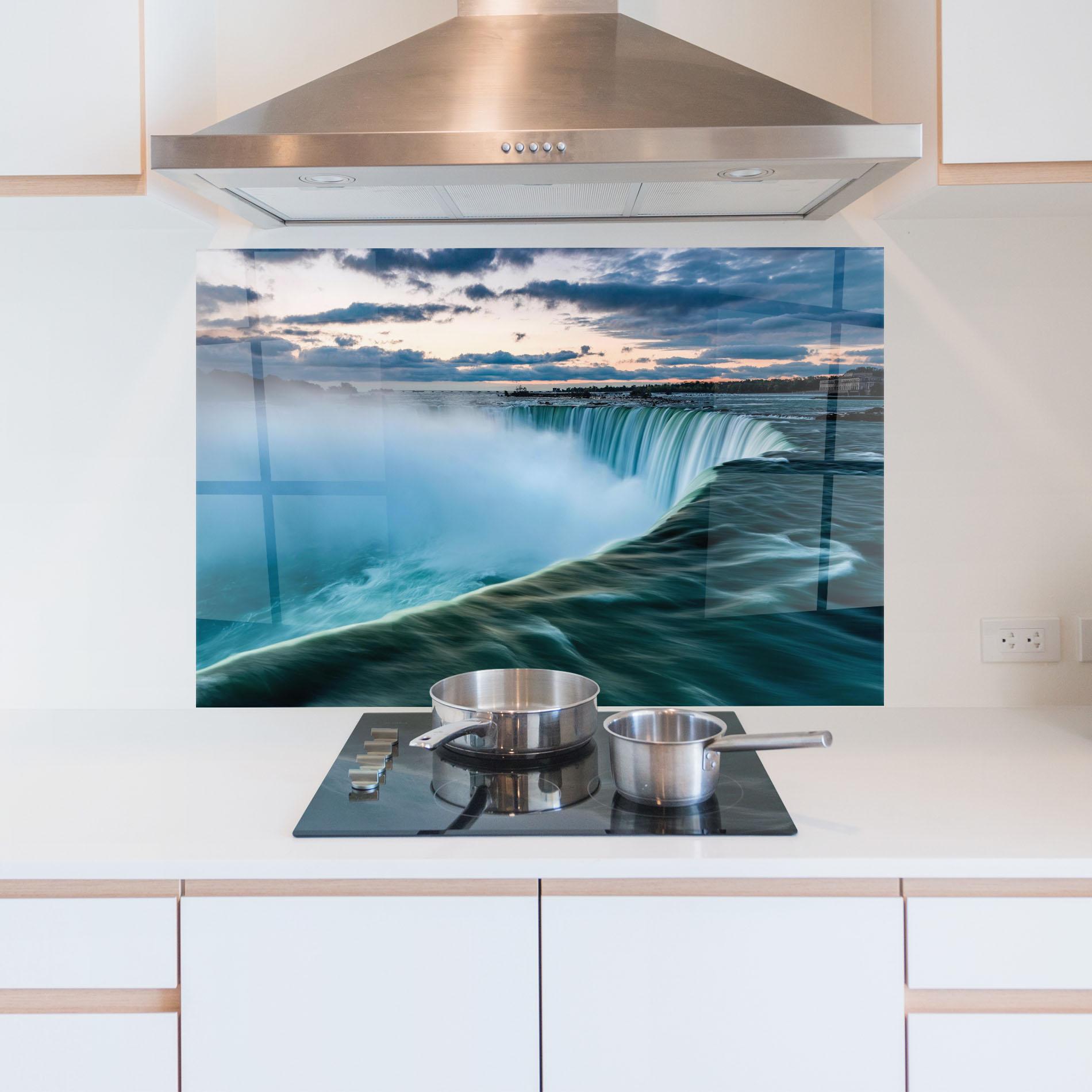 Стъклен панел за кухня Dreamy Blue Waterfall mockup 5