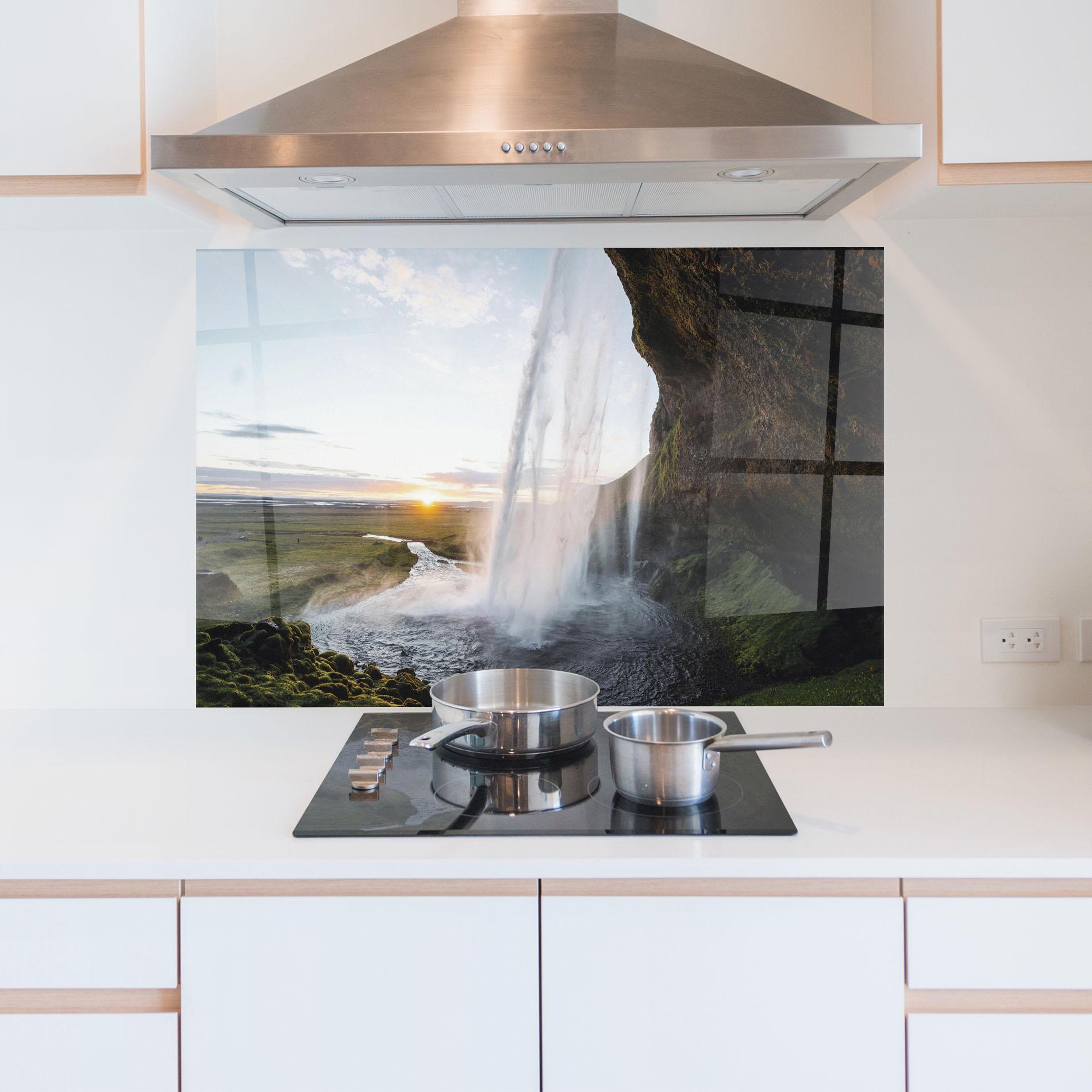 Стъклен панел за кухня Sunrise Waterfall mockup 5