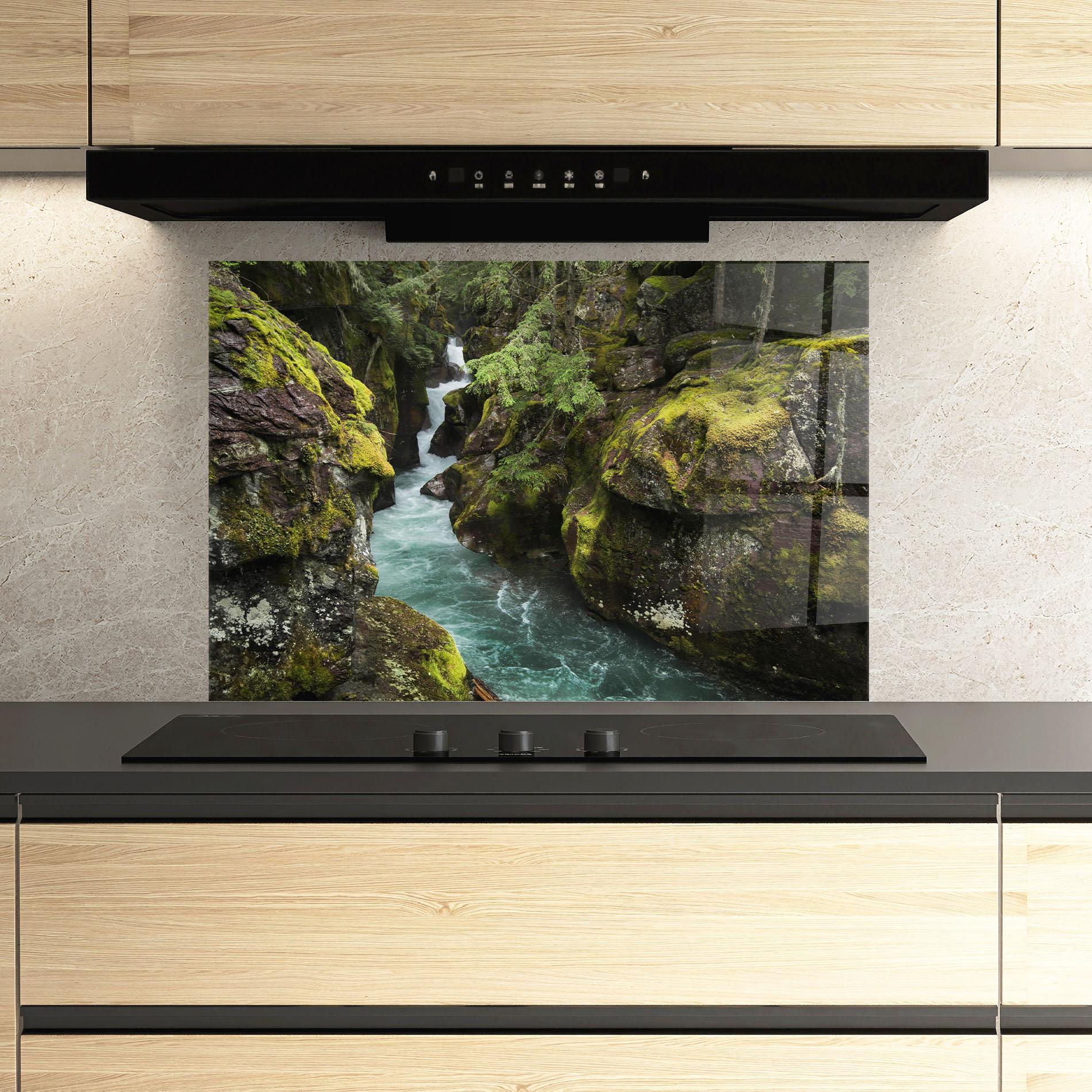 Стъклен панел за кухня Blue Majestic Waterfall mockup 3