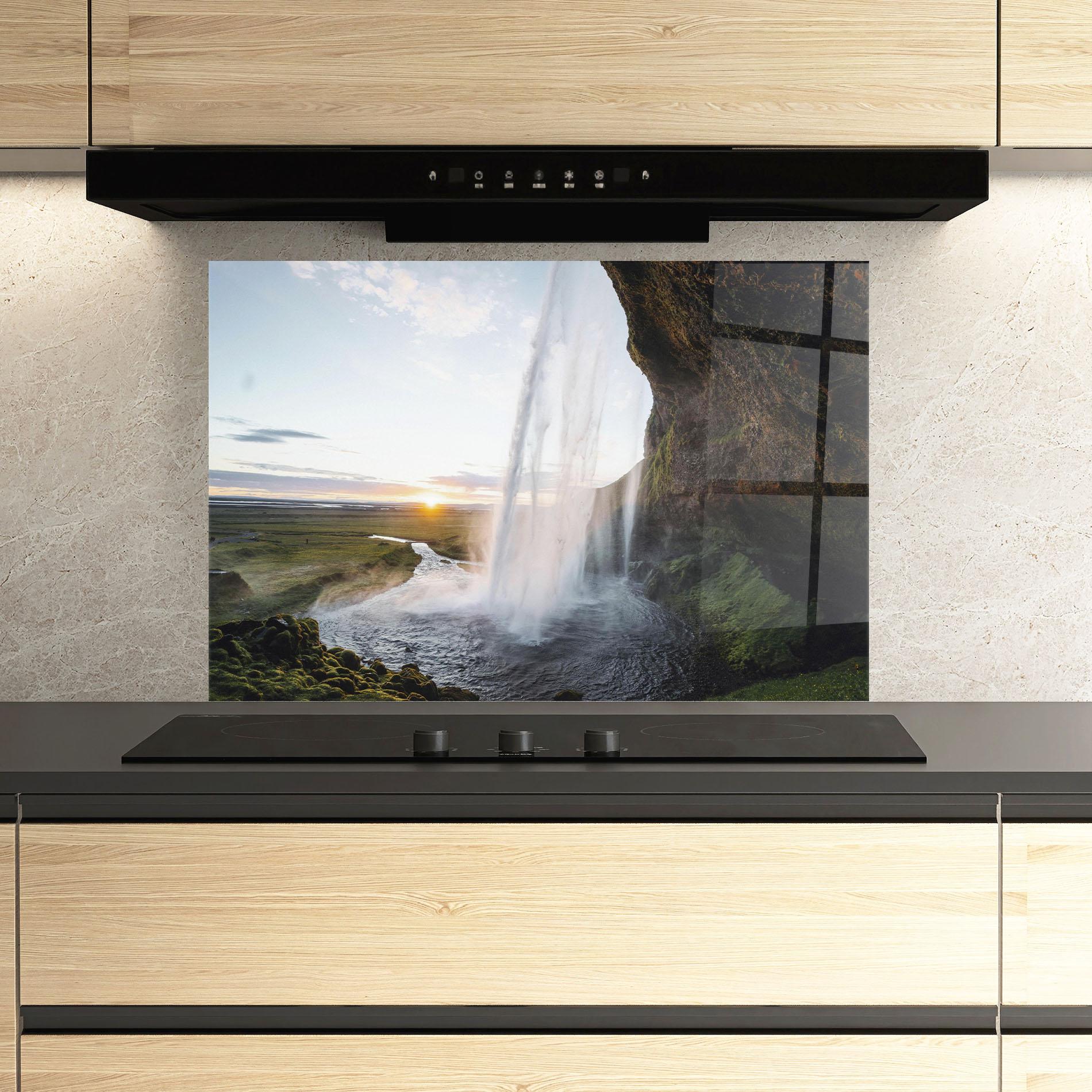 Стъклен панел за кухня Sunrise Waterfall mockup 3
