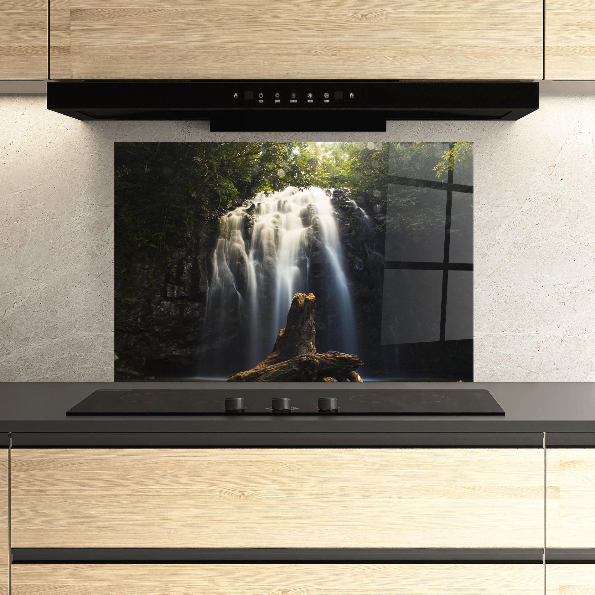 Стъклен панел за кухня Tree Log Waterfall mockup 3