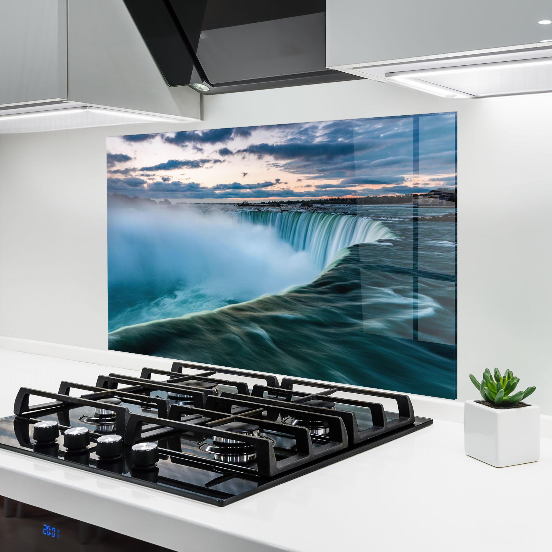 Стъклен панел за кухня Blue Dreamy Waterfall mockup 6