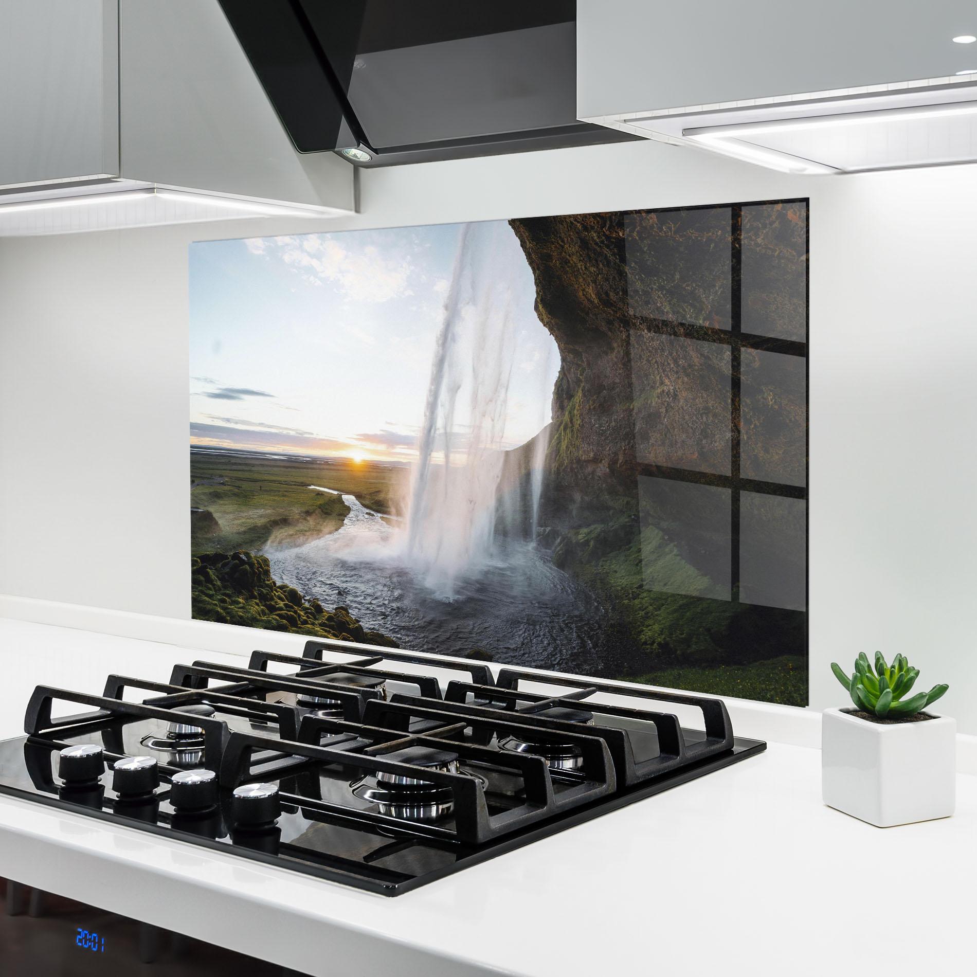 Стъклен панел за кухня Sunrise Waterfall mockup 6