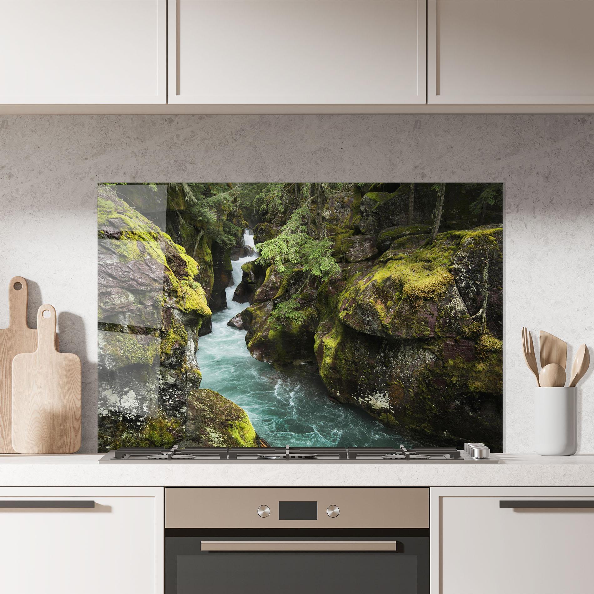 Стъклен панел за кухня Blue Majestic Waterfall mockup 7