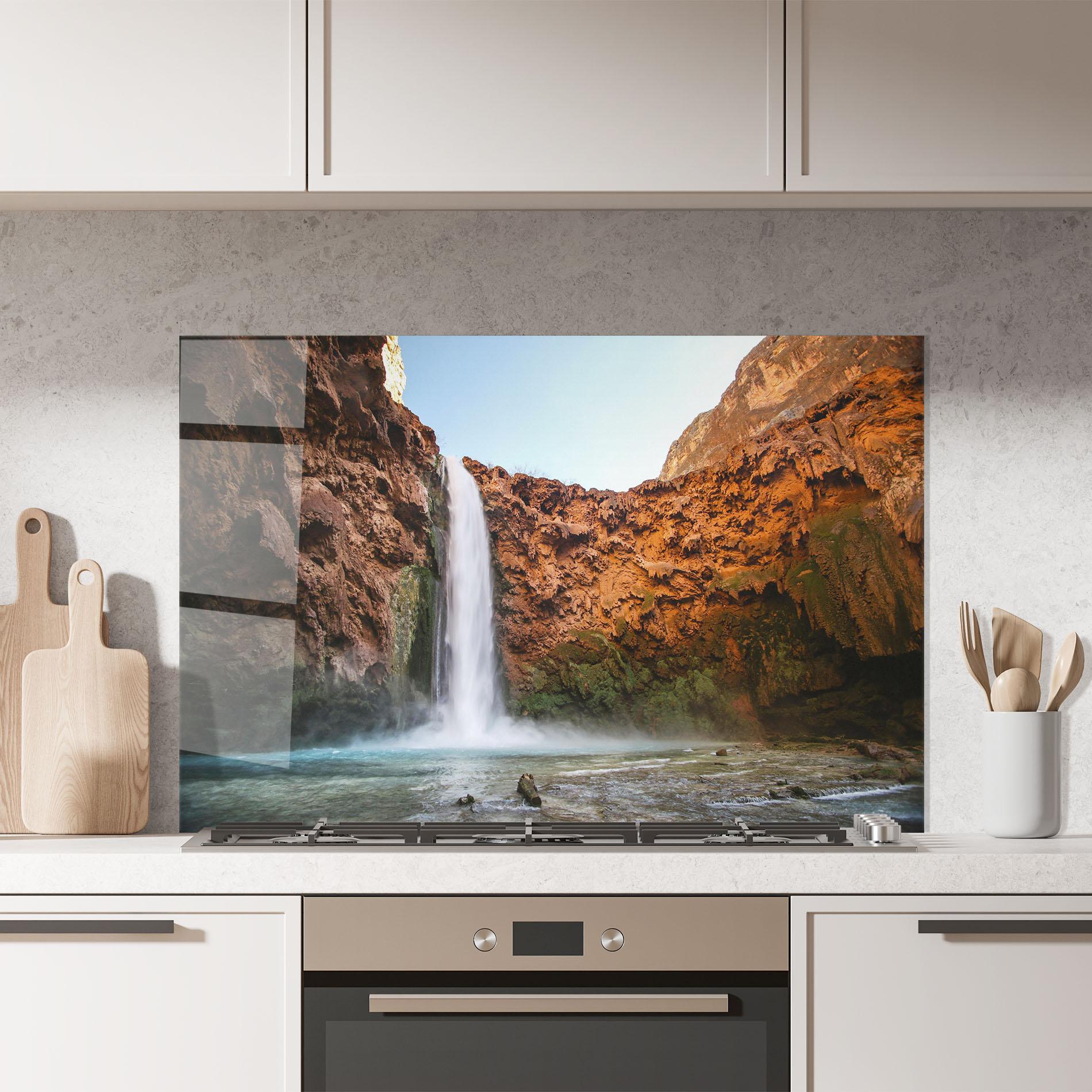 Стъклен панел за кухня Orange Wall Waterfall mockup 7