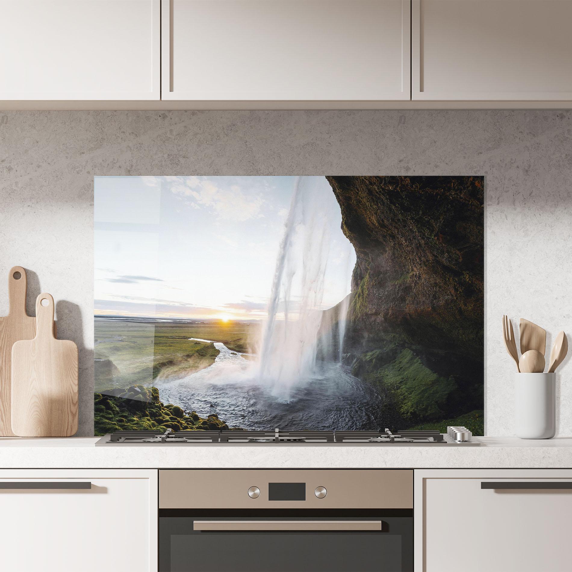 Стъклен панел за кухня Sunrise Waterfall mockup 7