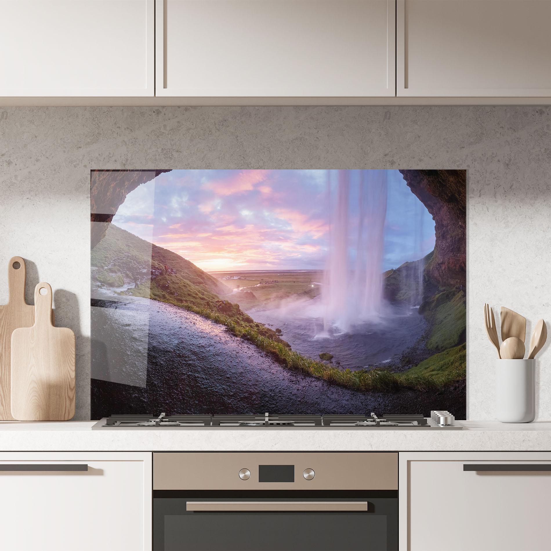 Стъклен панел за кухня Waterfall From Cave View mockup 7