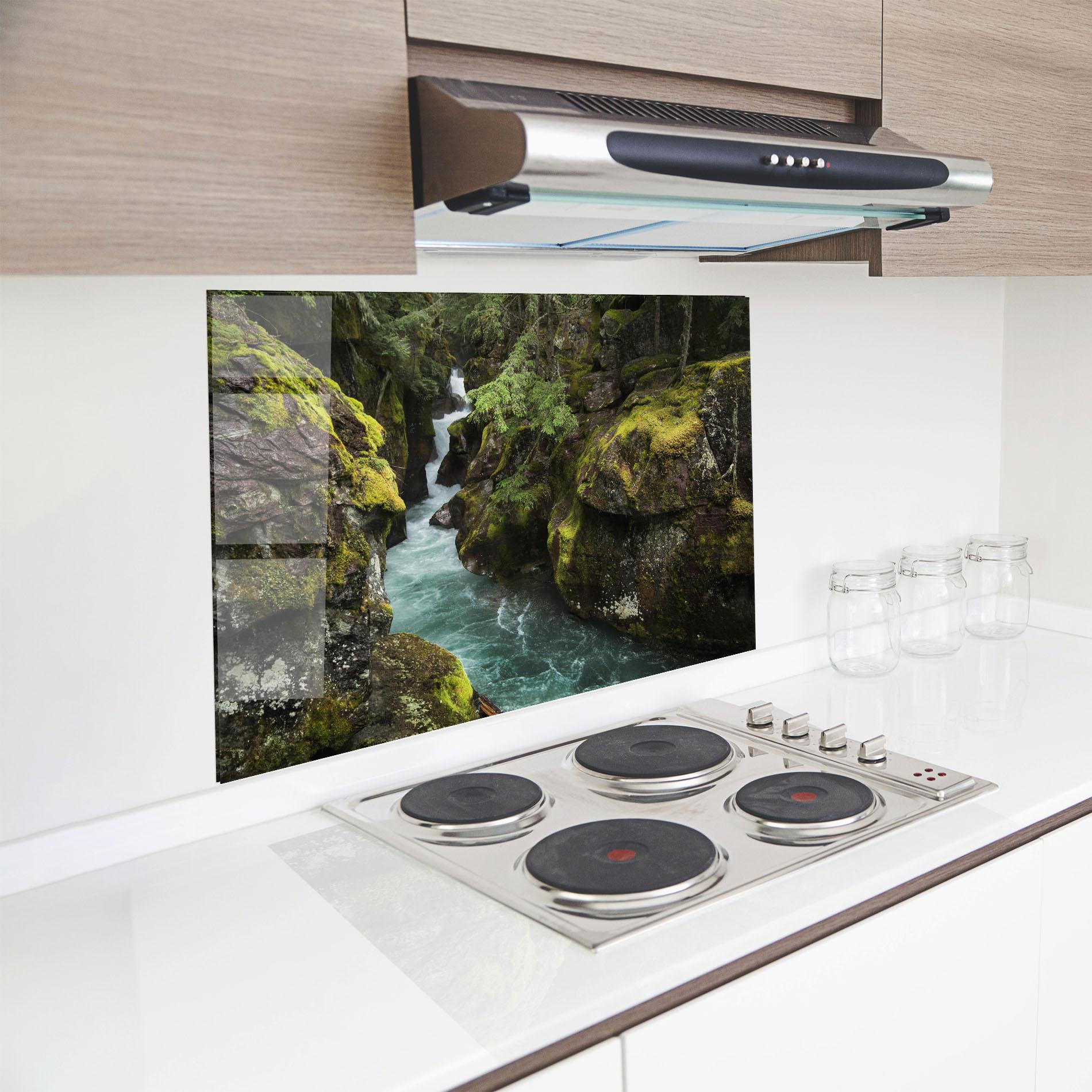 Стъклен панел за кухня Blue Majestic Waterfall mockup 8