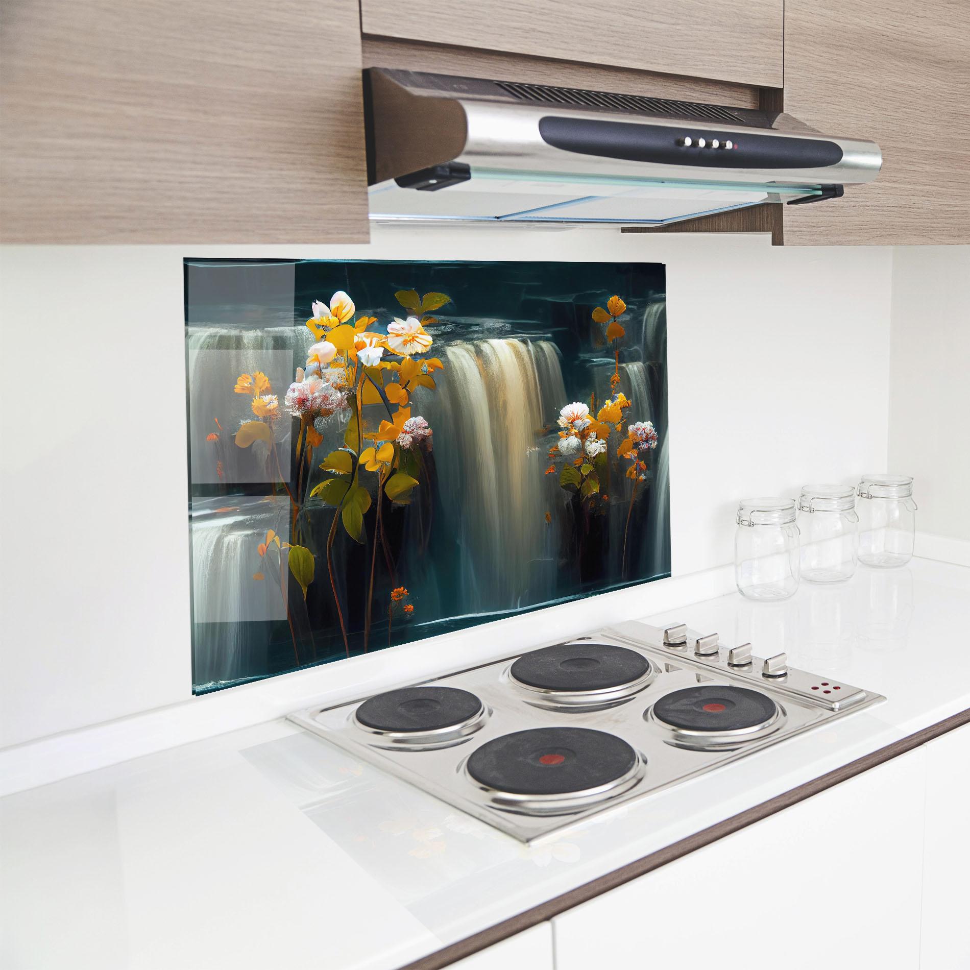 Стъклен панел за кухня Flowers Waterfall mockup 8