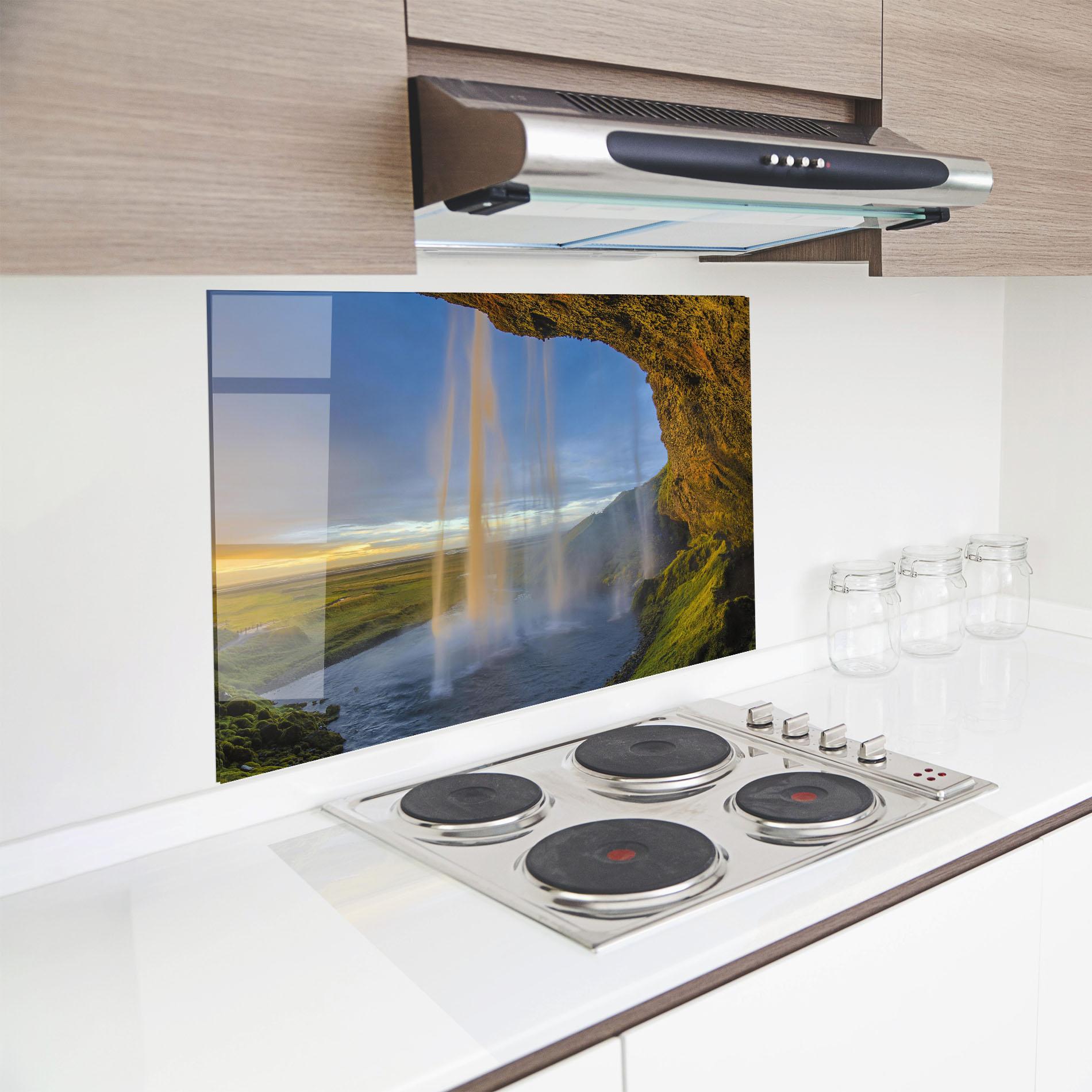 Стъклен панел за кухня Orange Waterfall mockup 8