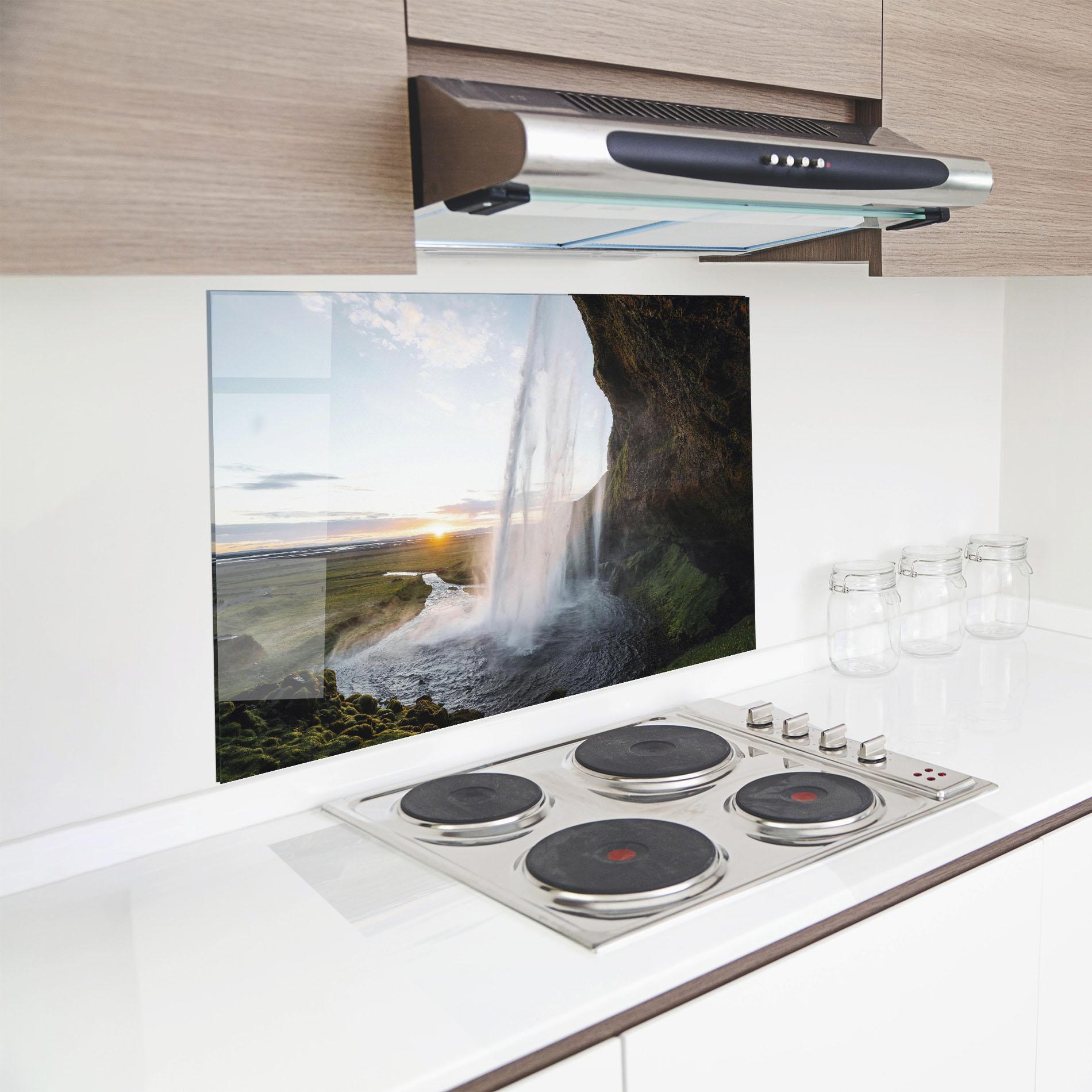 Стъклен панел за кухня Sunrise Waterfall mockup 8
